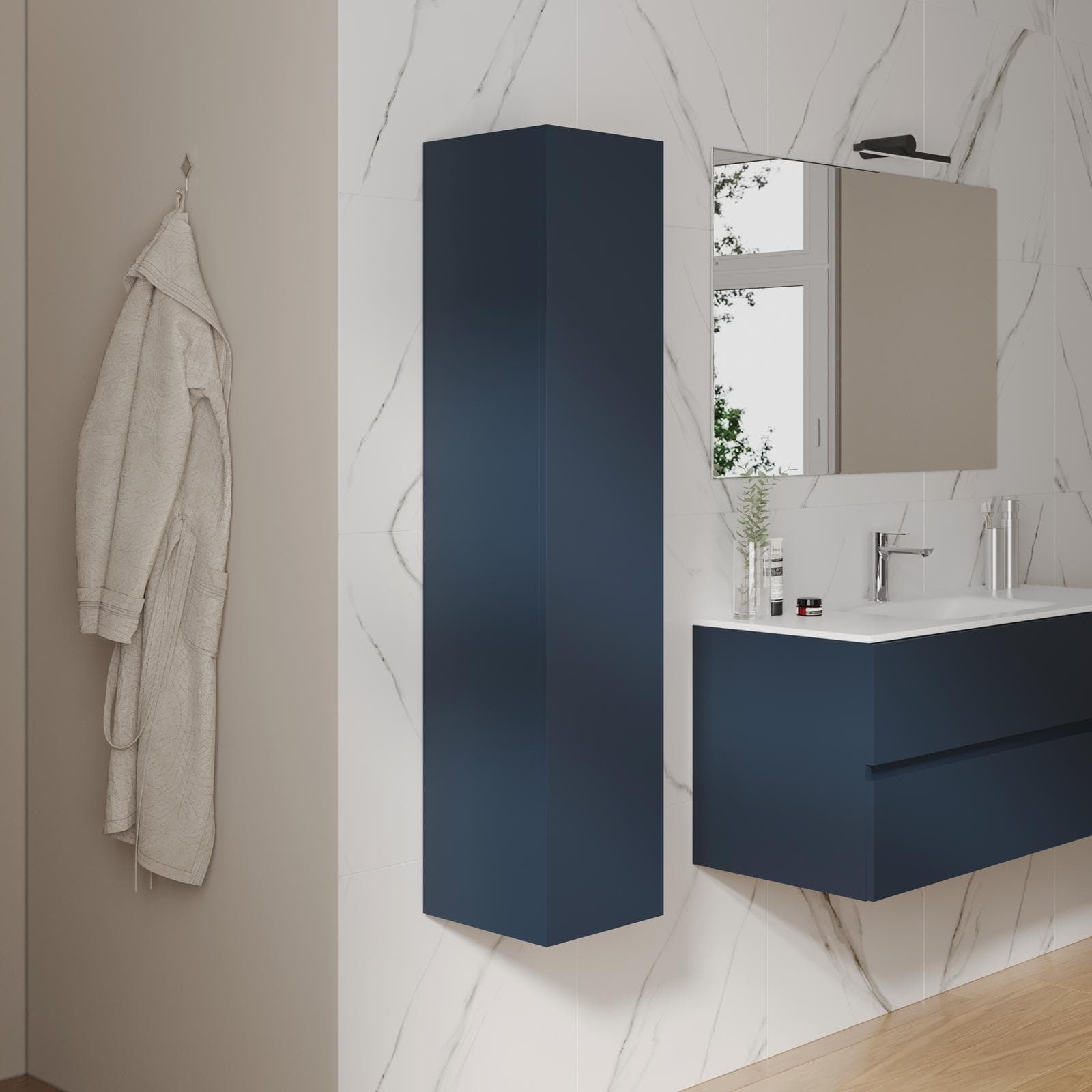 Colonna bagno sospesa 30 x 140 h cm in legno blu esotico - Plain