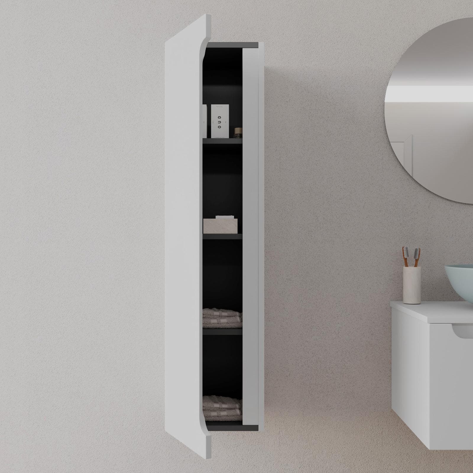 Colonna bagno sospesa 30x120 h cm con anta reversibile bianco opaco - Sleek