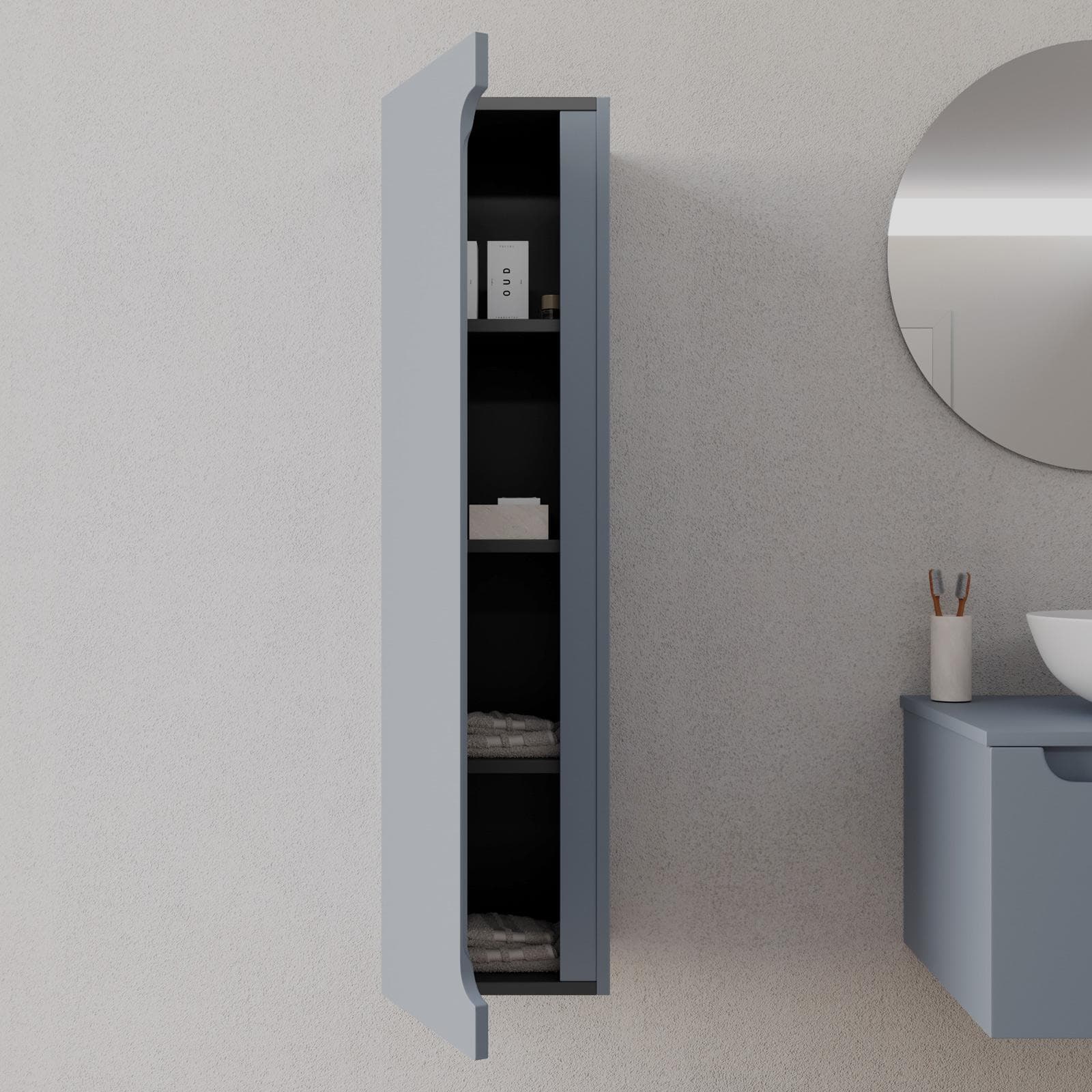 Colonna bagno sospesa 30x120 h cm con anta reversibile carta da zucchero - Sleek