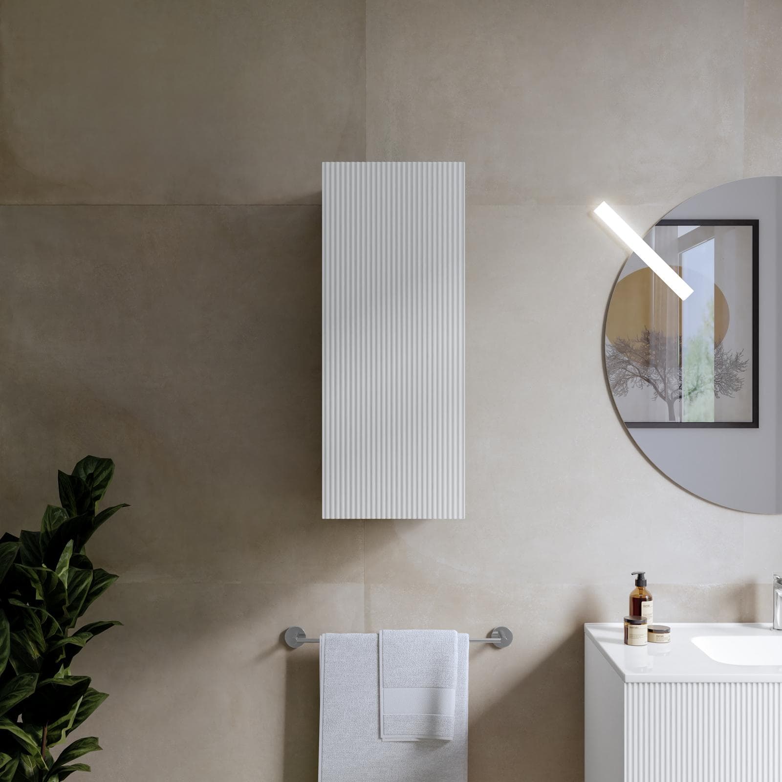 Colonna bagno sospesa 30x75 h cm cannettato con anta reversibile bianco opaco - Tayga
