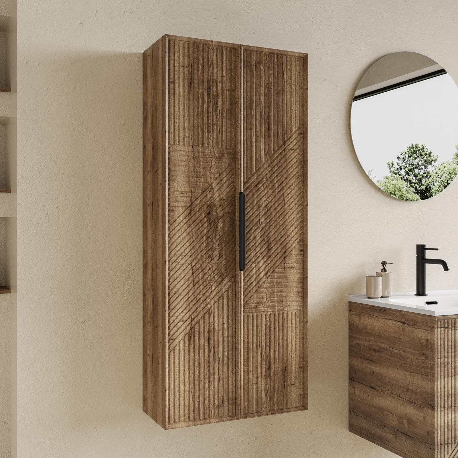 Colonna bagno sospesa 50 x 20 x 120 h cm doppia anta rovere america - Mida