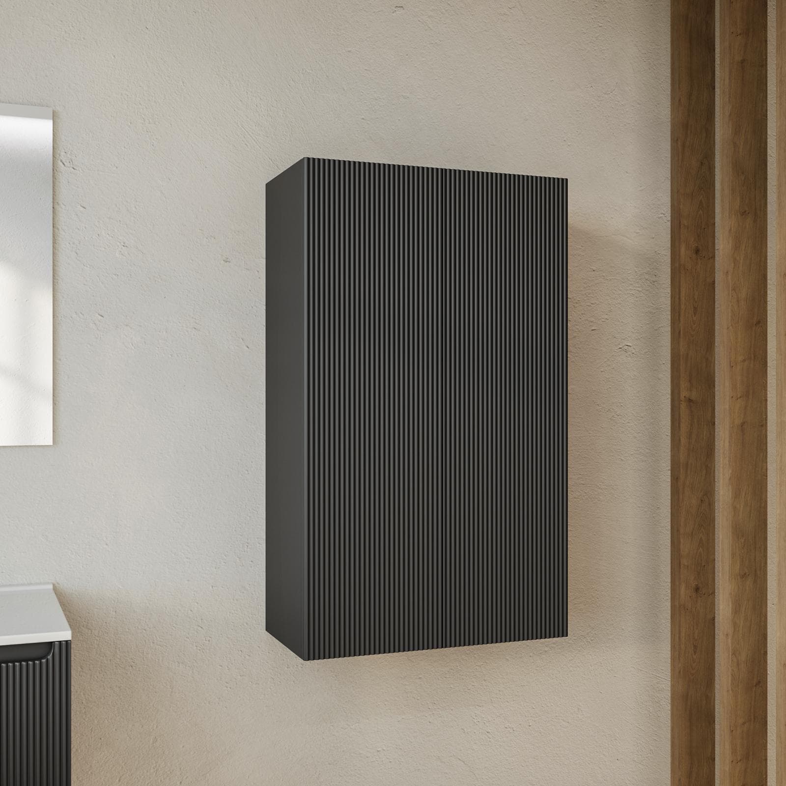 Colonna bagno sospesa 60 x 30 x 100 h doppia anta antracite cannettato - Konai