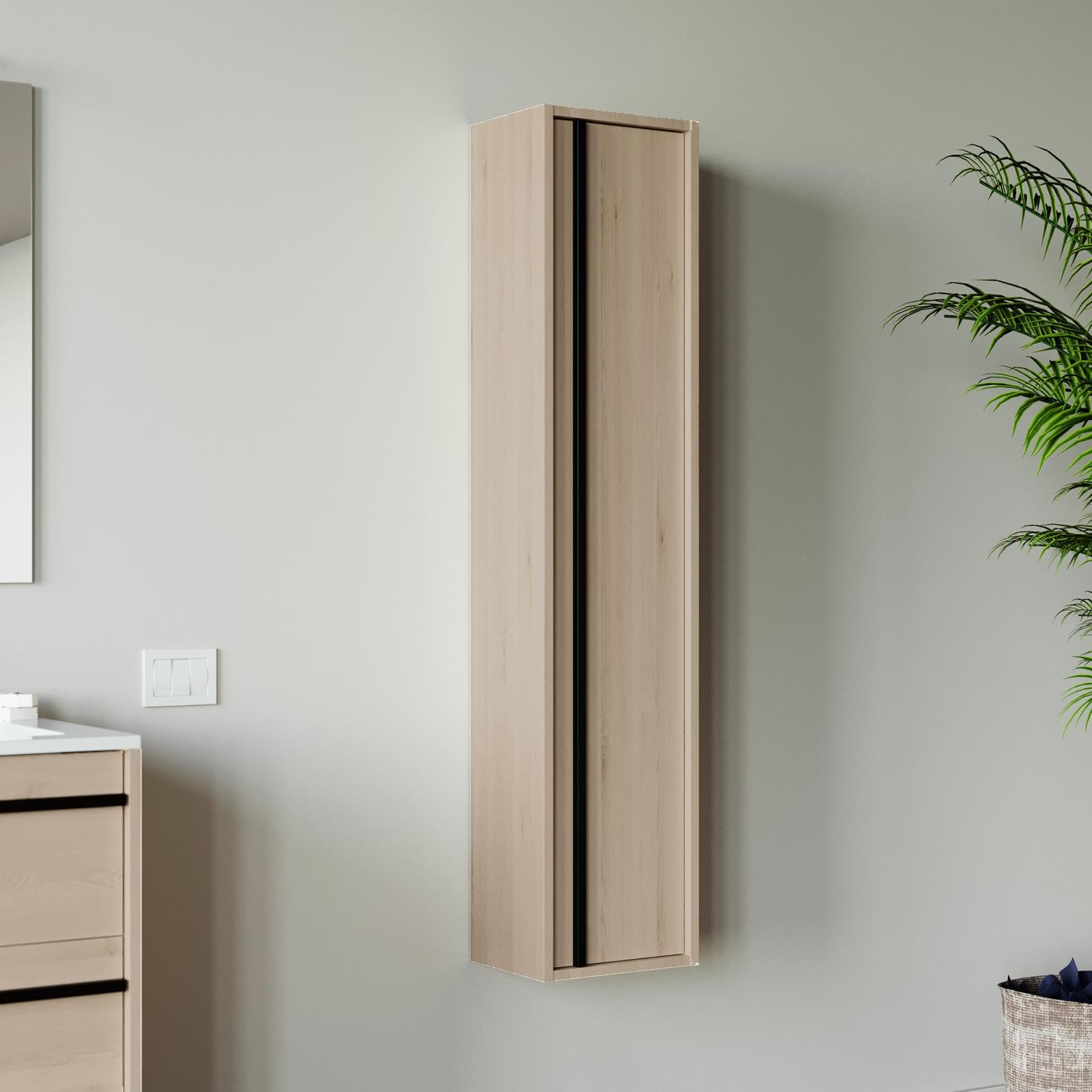 Colonna bagno sospesa 140h cm rovere atlas con anta Soft Close reversibile - Maestro