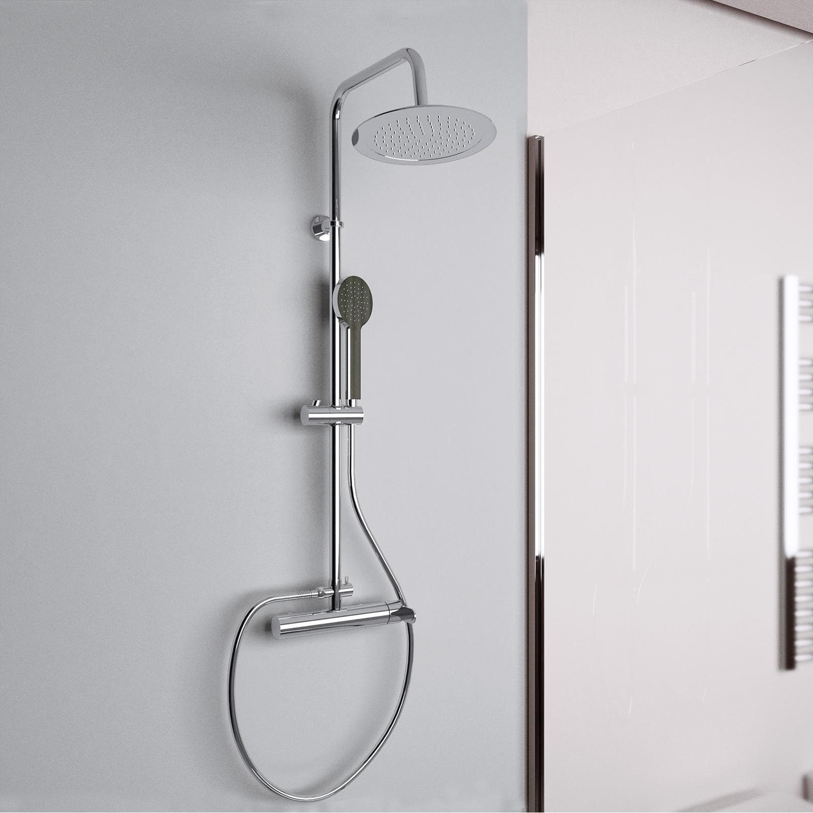 Colonna doccia 96,5h cm con deviatore due uscite in acciaio cromato - Logica