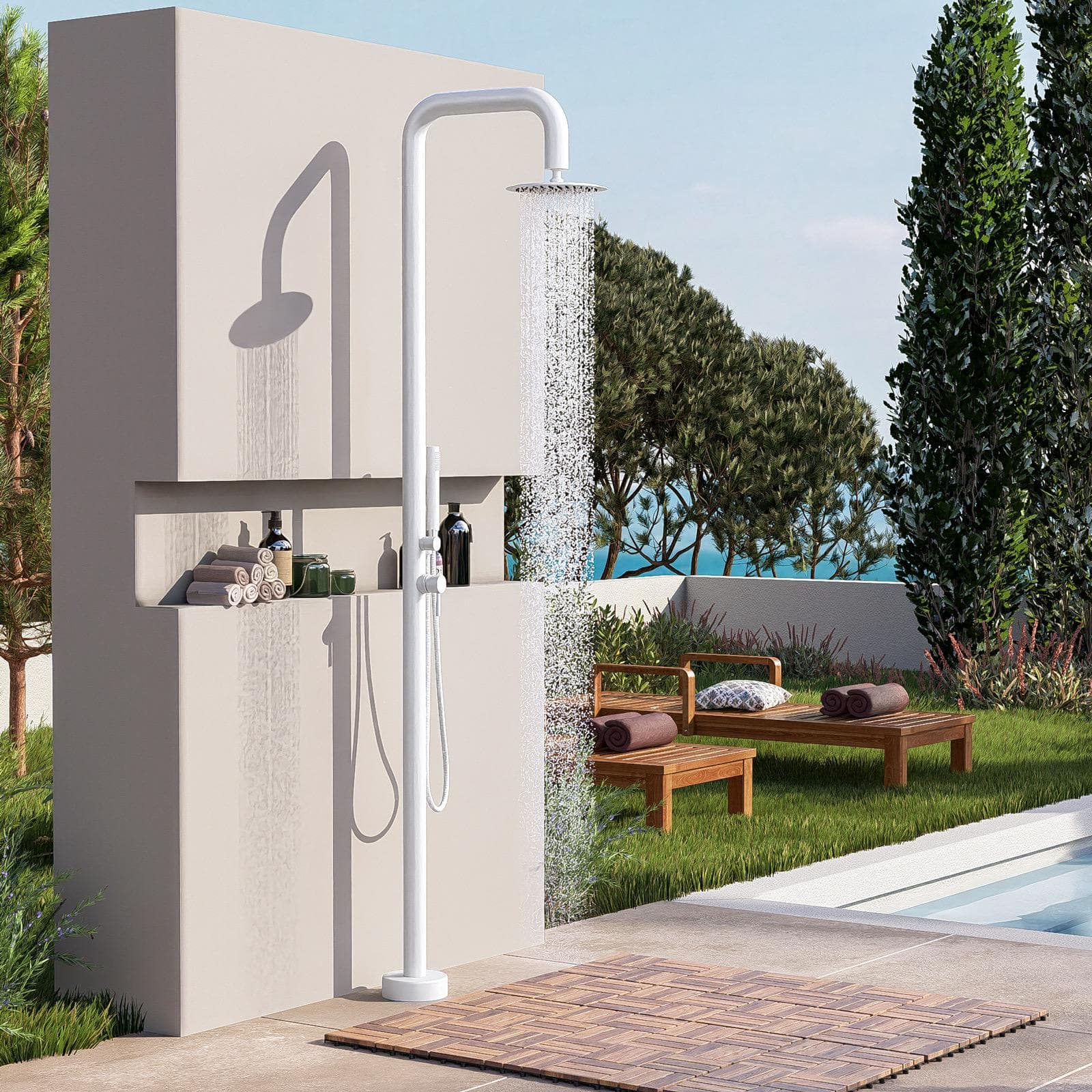 Colonna doccia da esterno 222h cm con soffione e doccino in acciaio inox 304 bianco opaco - Kokorito