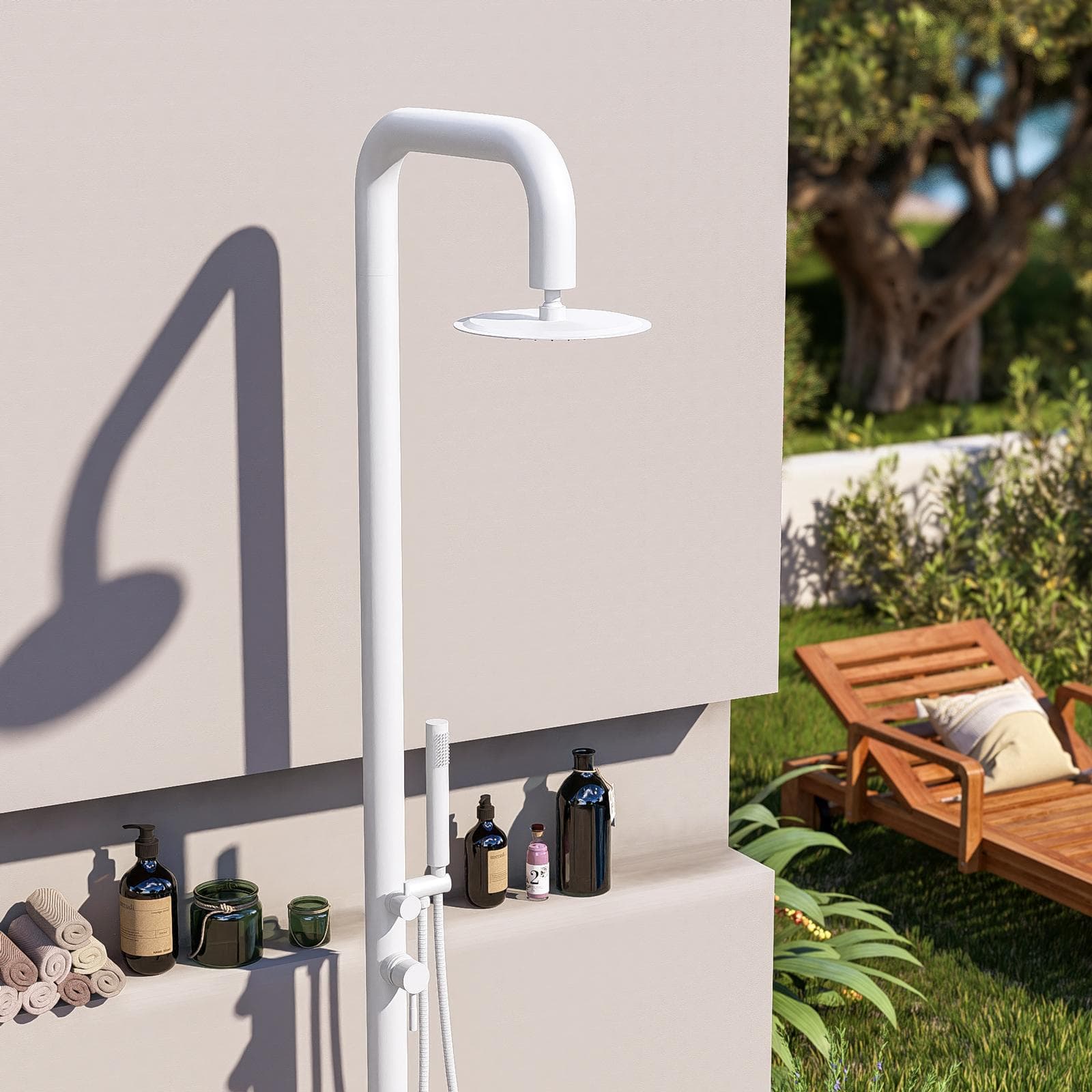 Colonna doccia da esterno 222h cm con soffione e doccino in acciaio inox 304 bianco opaco - Kokorito