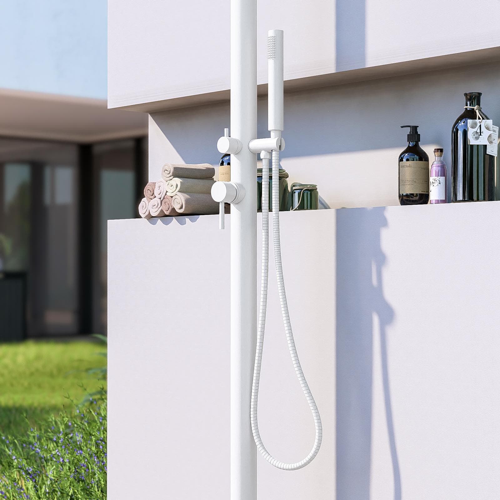 Colonna doccia da esterno 222h cm con soffione e doccino in acciaio inox 304 bianco opaco - Kokorito