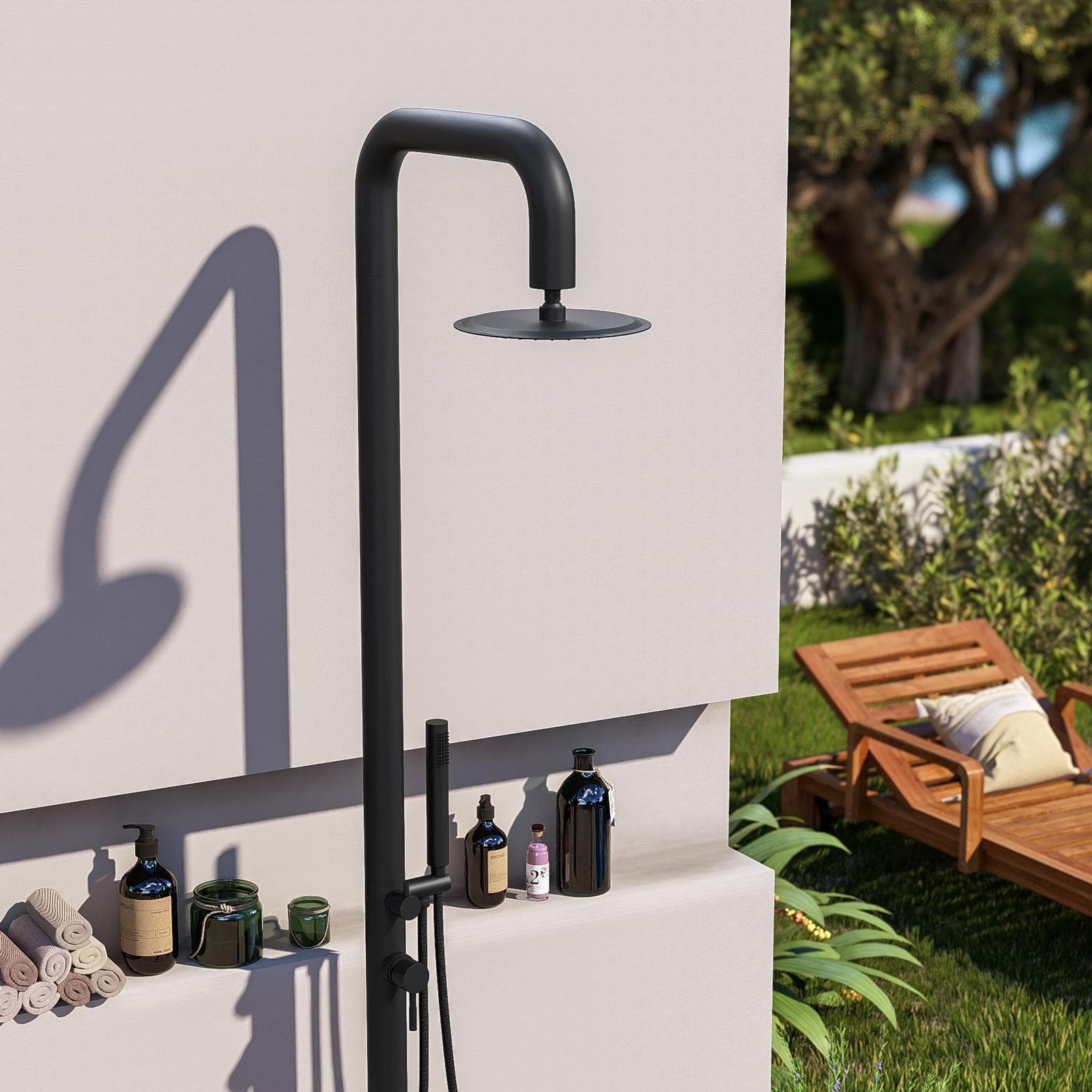 Colonna doccia da esterno 222h cm con soffione e doccino in acciaio inox 304 nero opaco - Kokorito