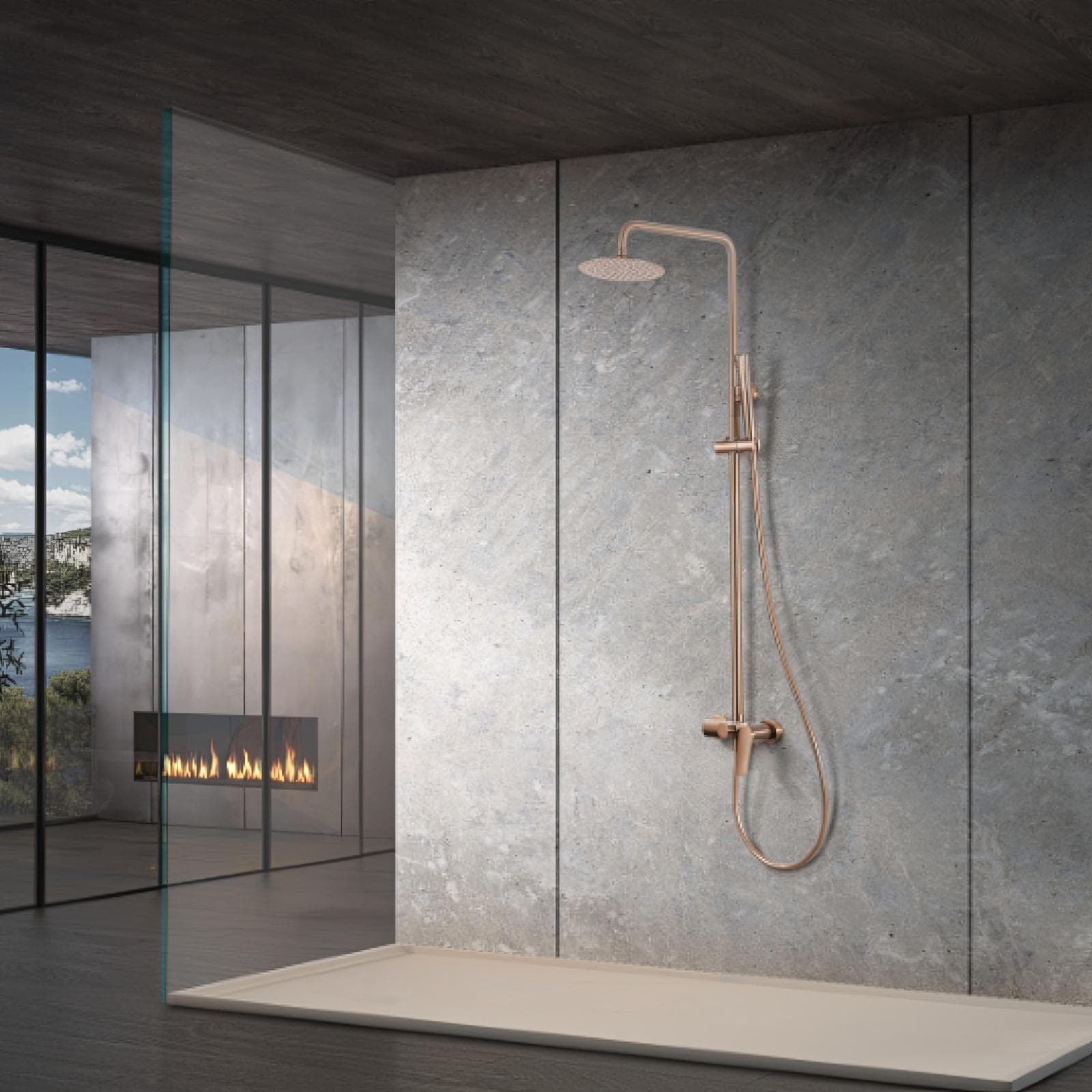 Colonna doccia in acciaio inox 304 con soffione anticalcare oro rosa spazzolato - Poet