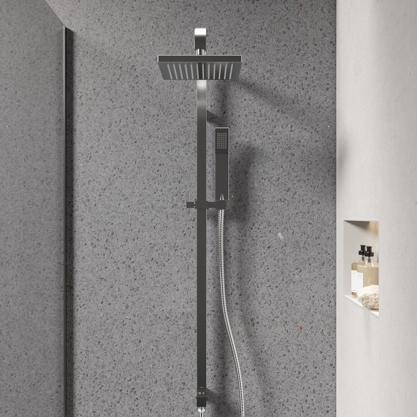 Colonna doccia in ottone cromato con soffione e doccino monogetto - Ribbon