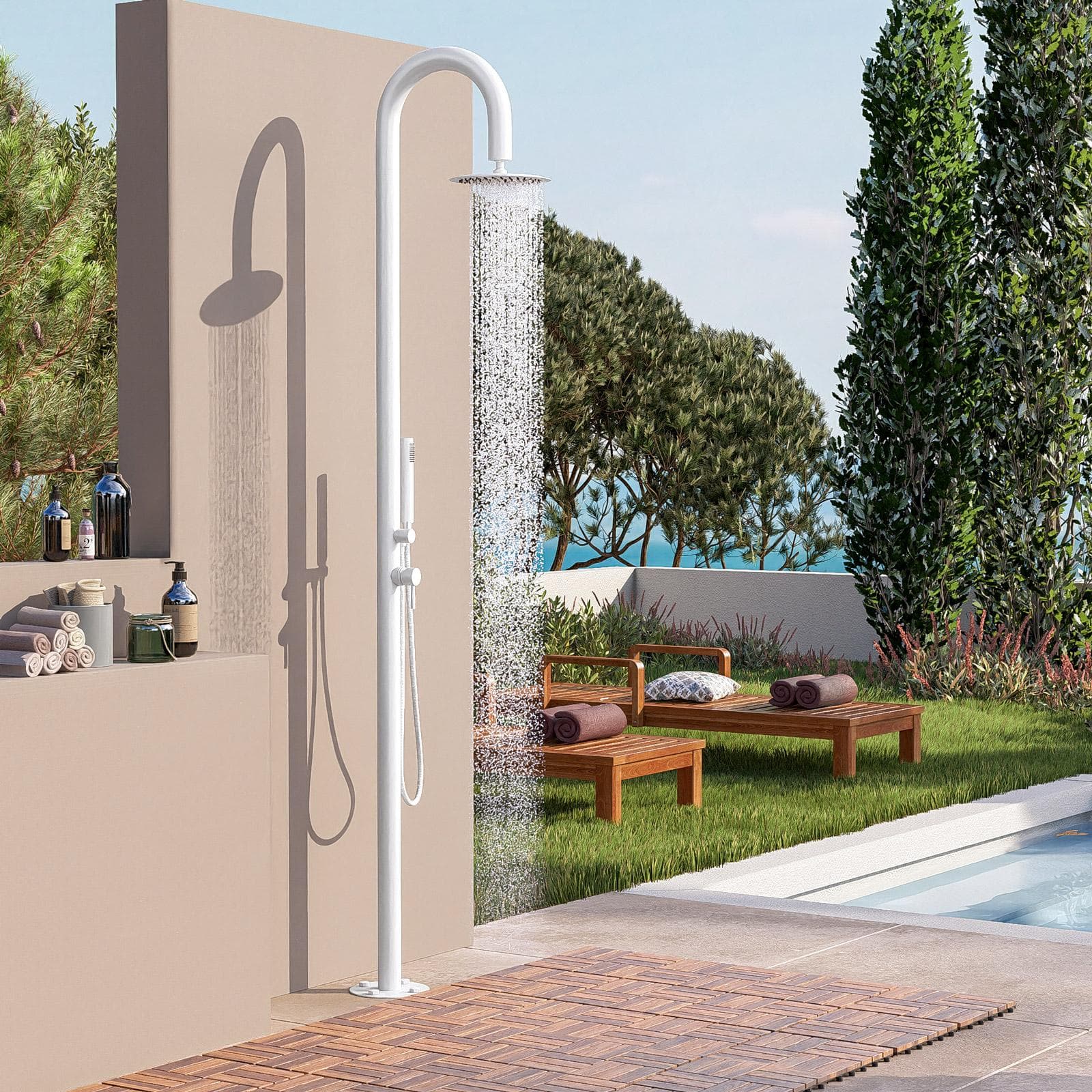 Colonna doccia per esterno 230h cm in acciaio inox 304 bianco opaco - Keiras