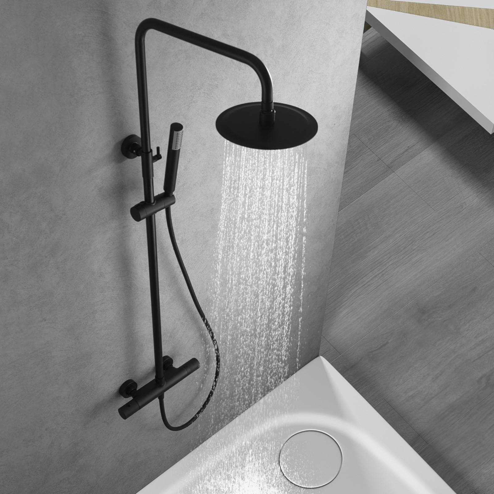 Colonna doccia telescopica 132 h cm con start and stop in acciaio inox nero opaco - Mariel