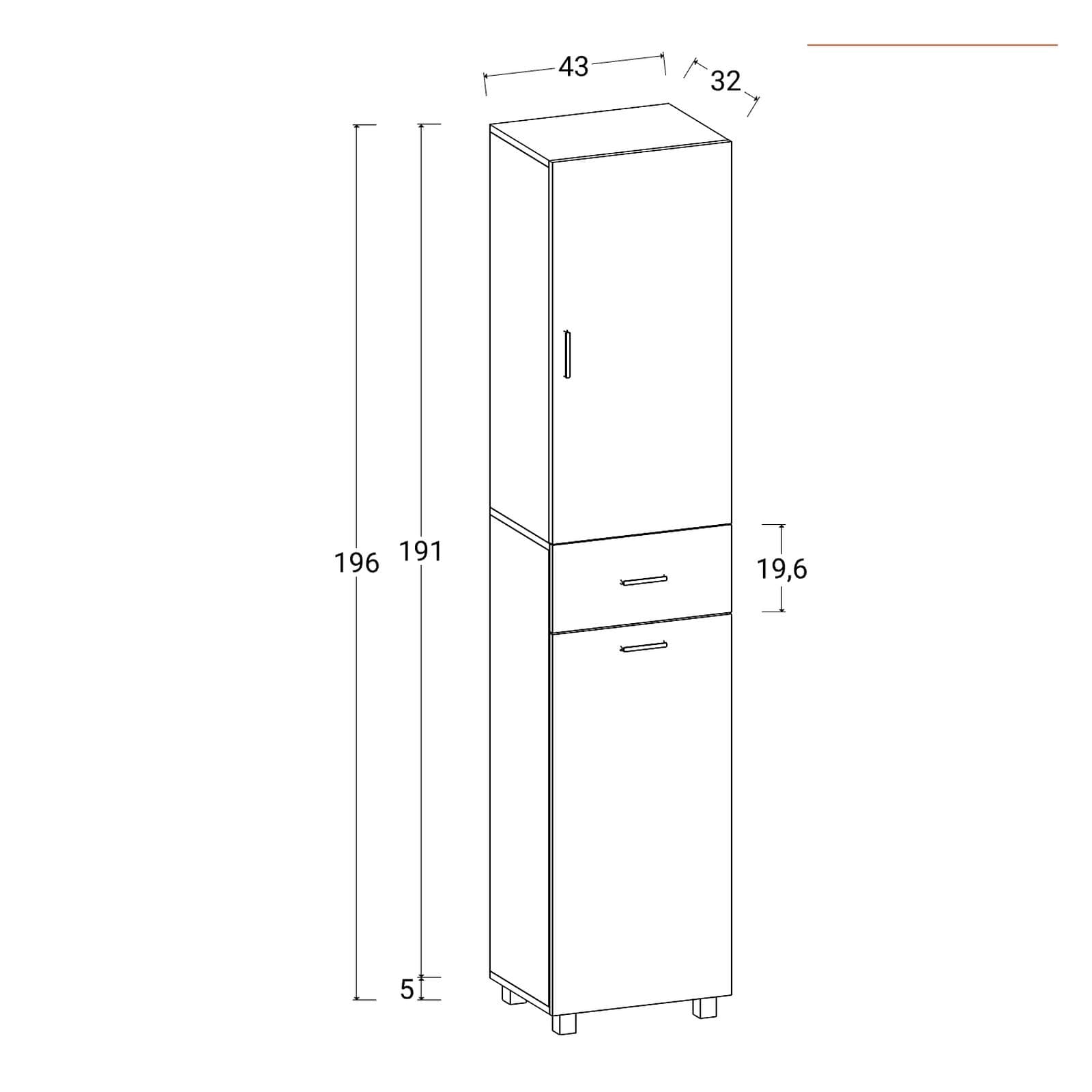 Colonna multiuso 43x196h cm con 1 cassetto e 2 ante con cesto portabiancheria bianco opaco - Iceberg