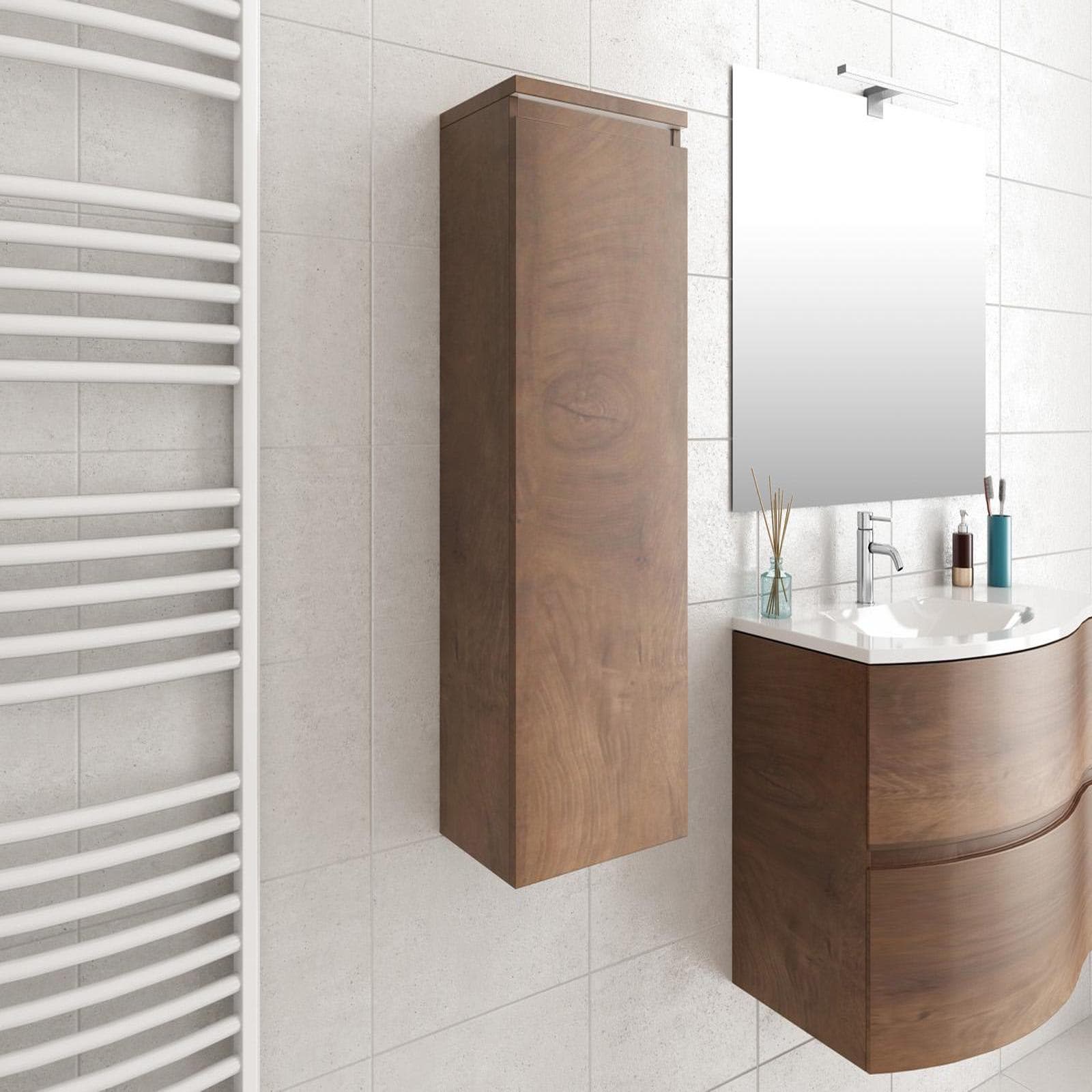 Colonna sospesa bagno 35x90 h cm Kindal reversibile con 3 ripiani in legno di noce