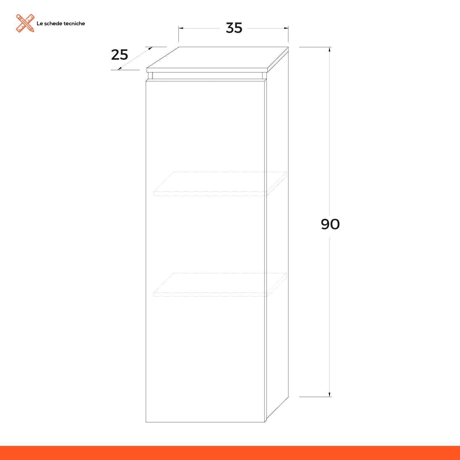 Colonna sospesa bagno 35x90 h cm Kindal reversibile con 3 ripiani in legno di noce