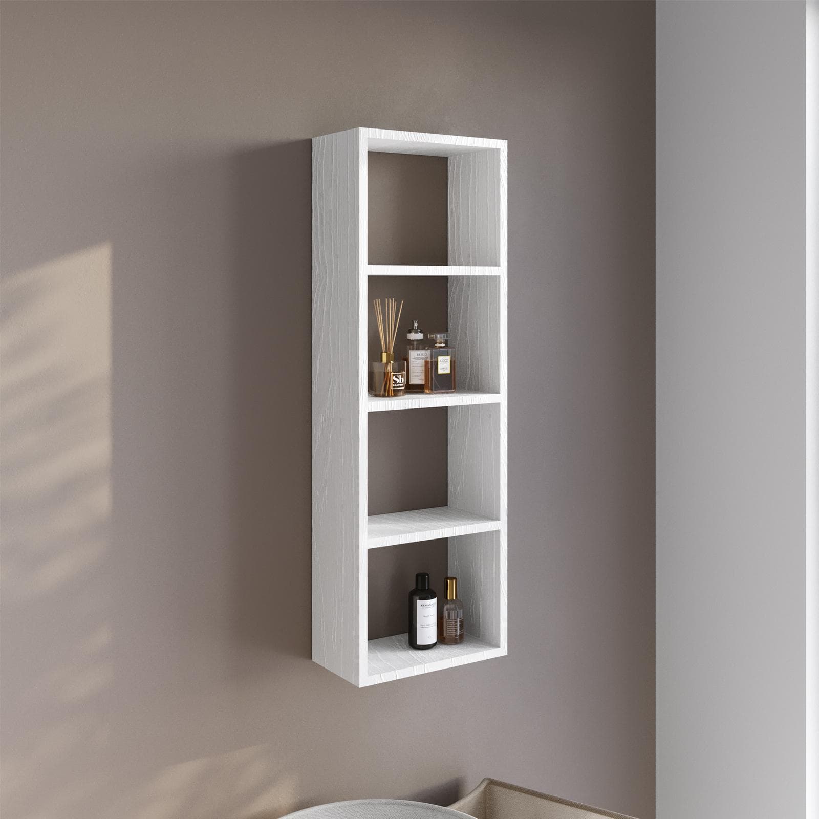 Colonna sospesa lavanderia 30x16x90 h cm con vani a giorno reversibile bianco frassino - Fiona