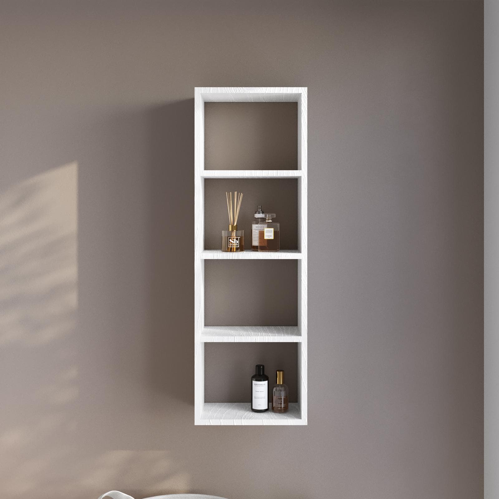 Colonna sospesa lavanderia 30x16x90 h cm con vani a giorno reversibile bianco frassino - Fiona