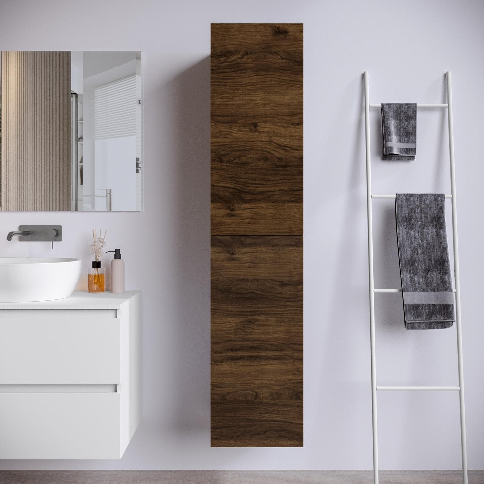 Colonna sospesa noce maya 35x35x160h cm con 5 ripiani e 2 ante reversibili - Union