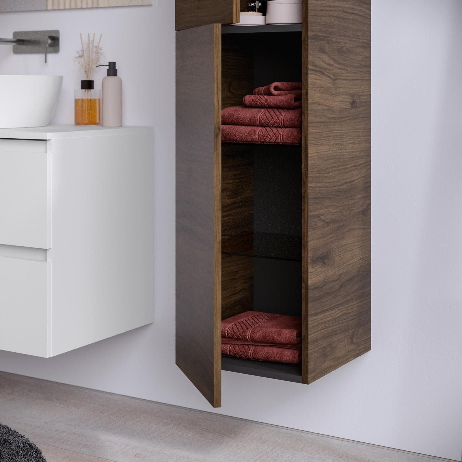 Colonna sospesa noce maya 35x35x160h cm con 5 ripiani e 2 ante reversibili - Union