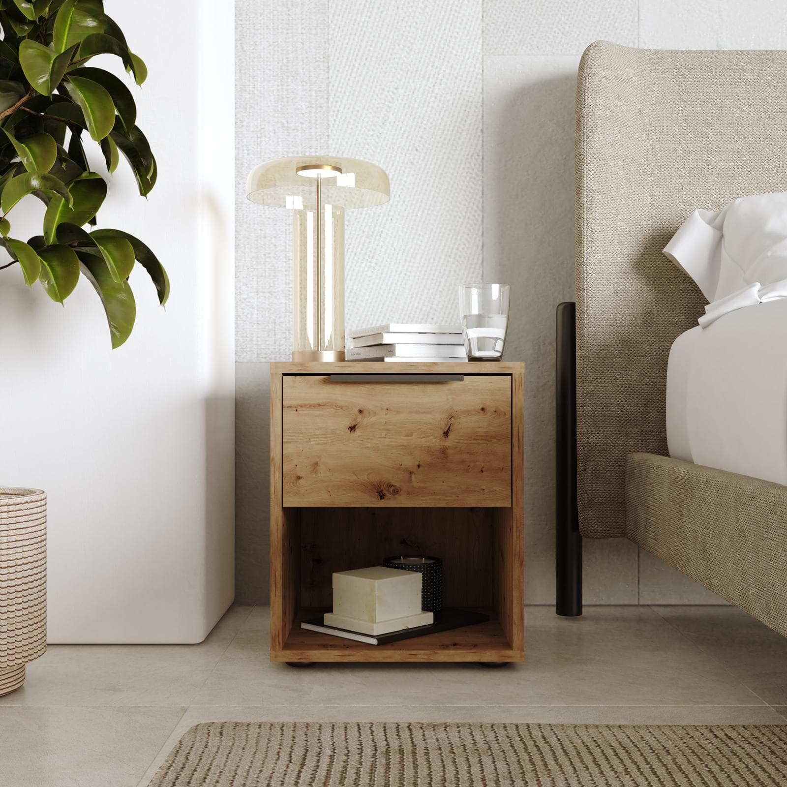 Comodino 38x44h cm rovere artisan con 1 cassetto - Delhi