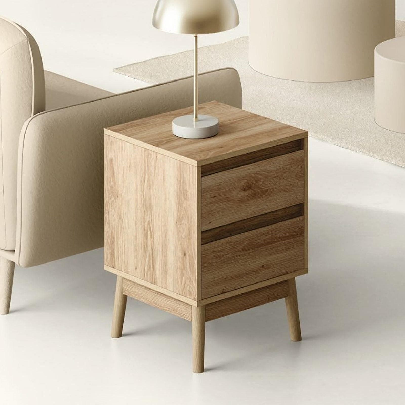 Comodino 40x56h cm in legno effetto rovere naturale con 2 cassetti soft close - Nathur