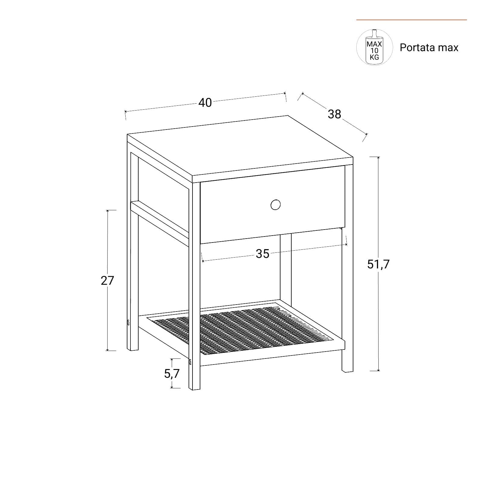 Comodino 40x51h cm in acciaio antracite e nero con cassetto e ripiano - Sheryl