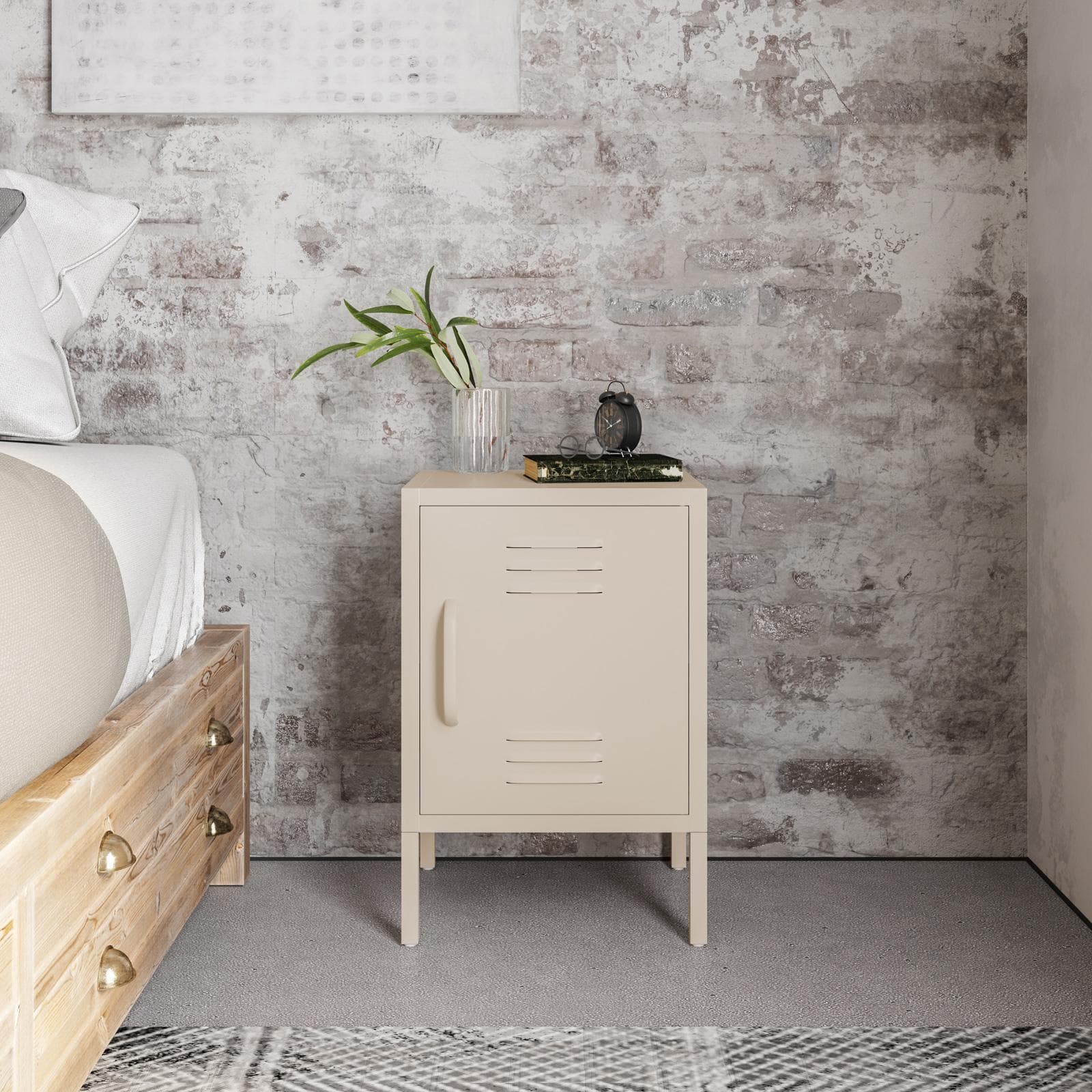Comodino 40x60h cm in acciaio verniciato crema con 1 anta - Easton