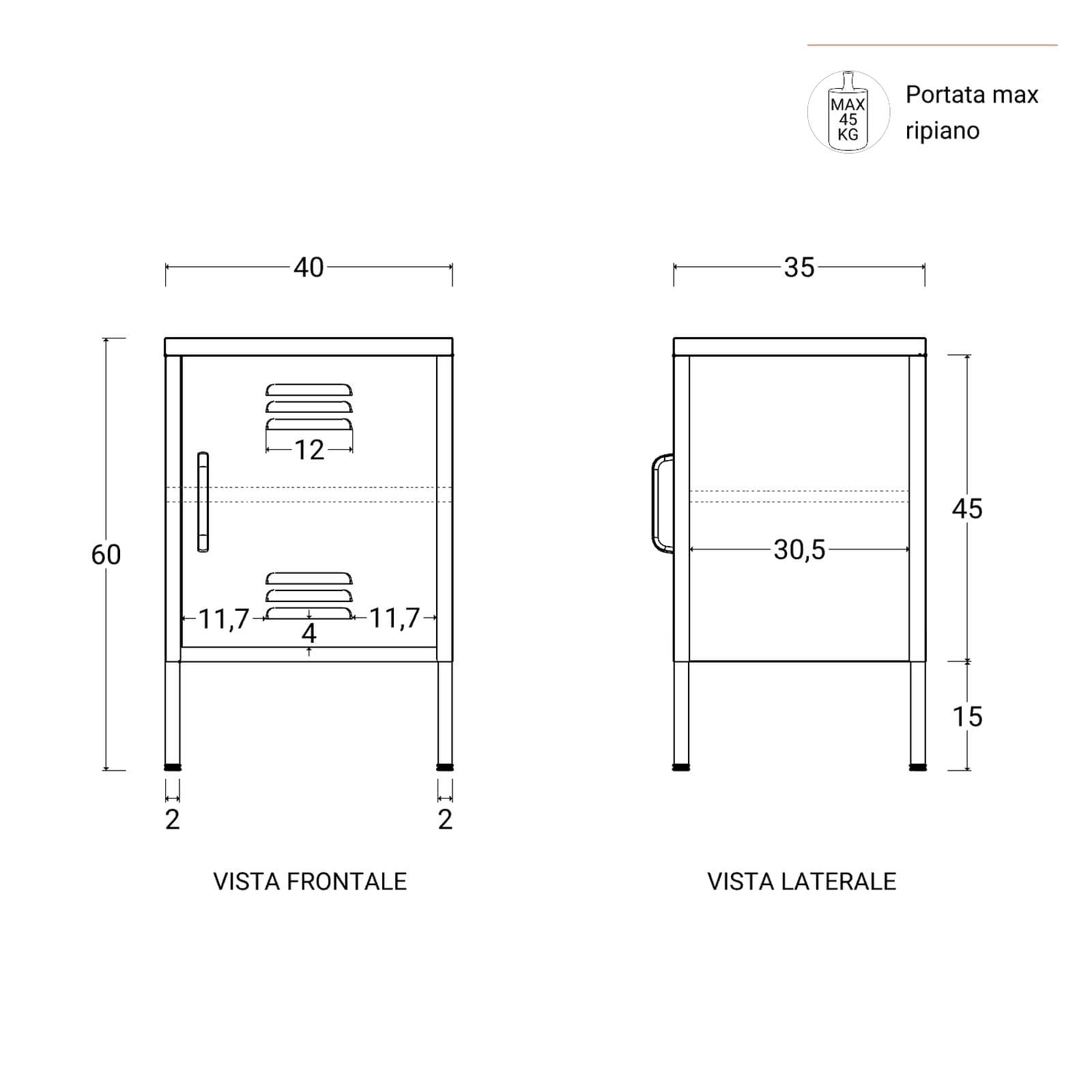 Comodino 40x60h cm in acciaio verniciato crema con 1 anta - Easton