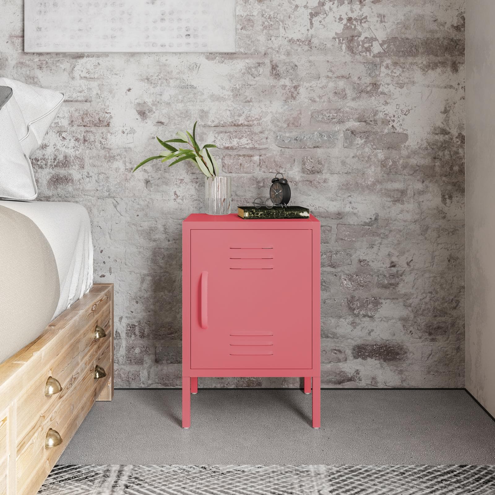 Comodino 40x60h cm in acciaio verniciato rosa con 1 anta - Easton