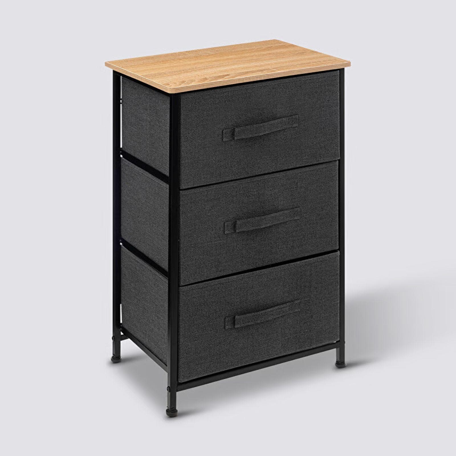 Comodino 45x73h cm in acciaio nero e legno con 3 cassetti in tessuto - Texty