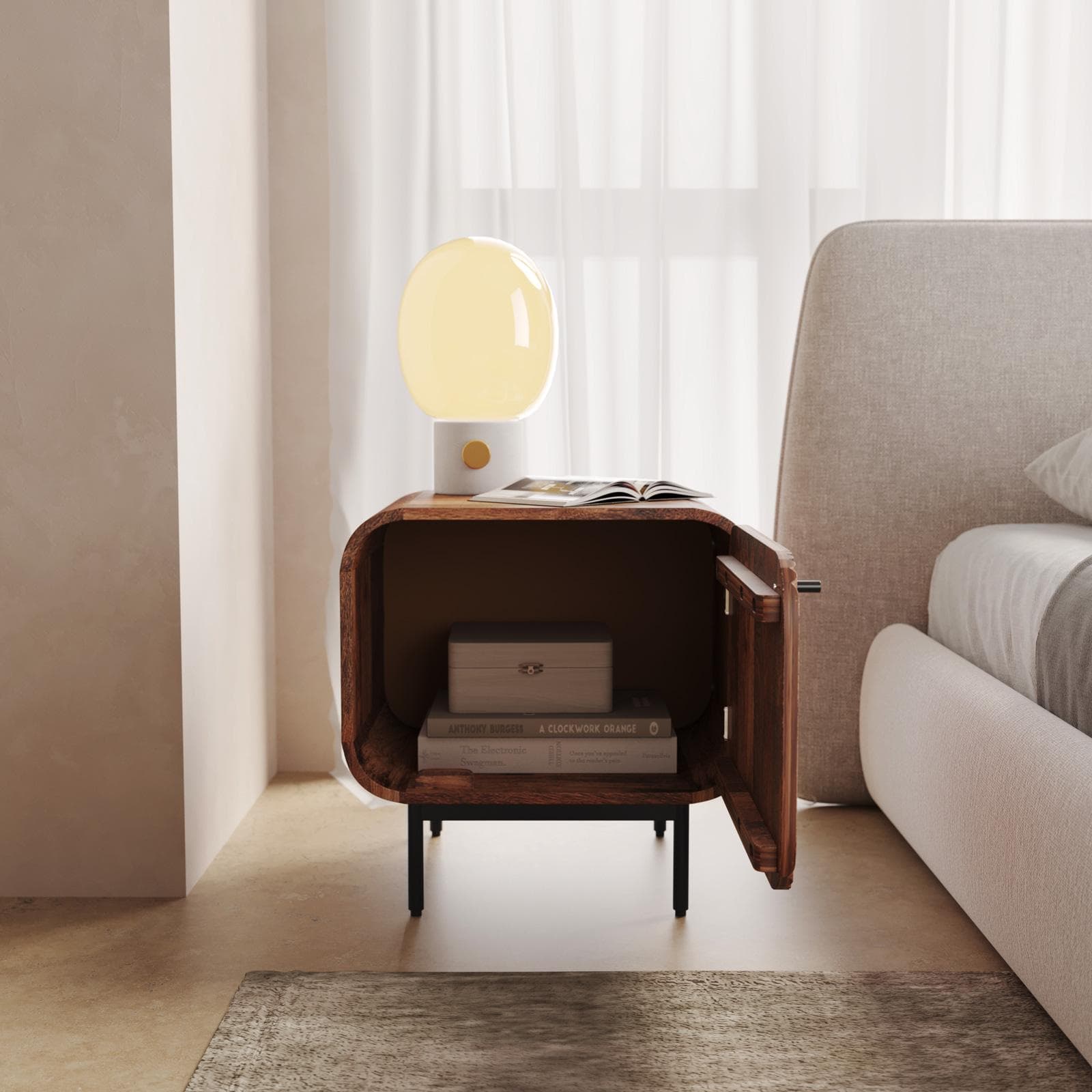Comodino 50x50h cm in legno di mango scuro cannettato - Kanpur