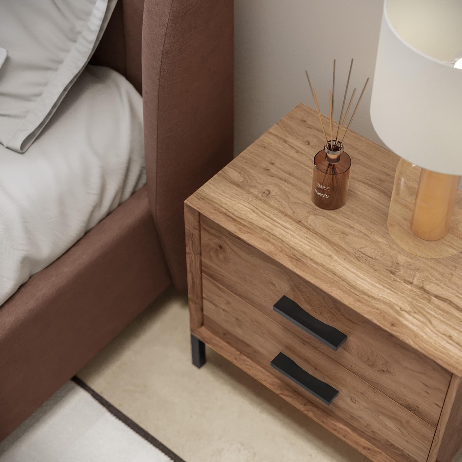 Comodino 50x50h cm legno di acacia con 2 cassetti - Basuki