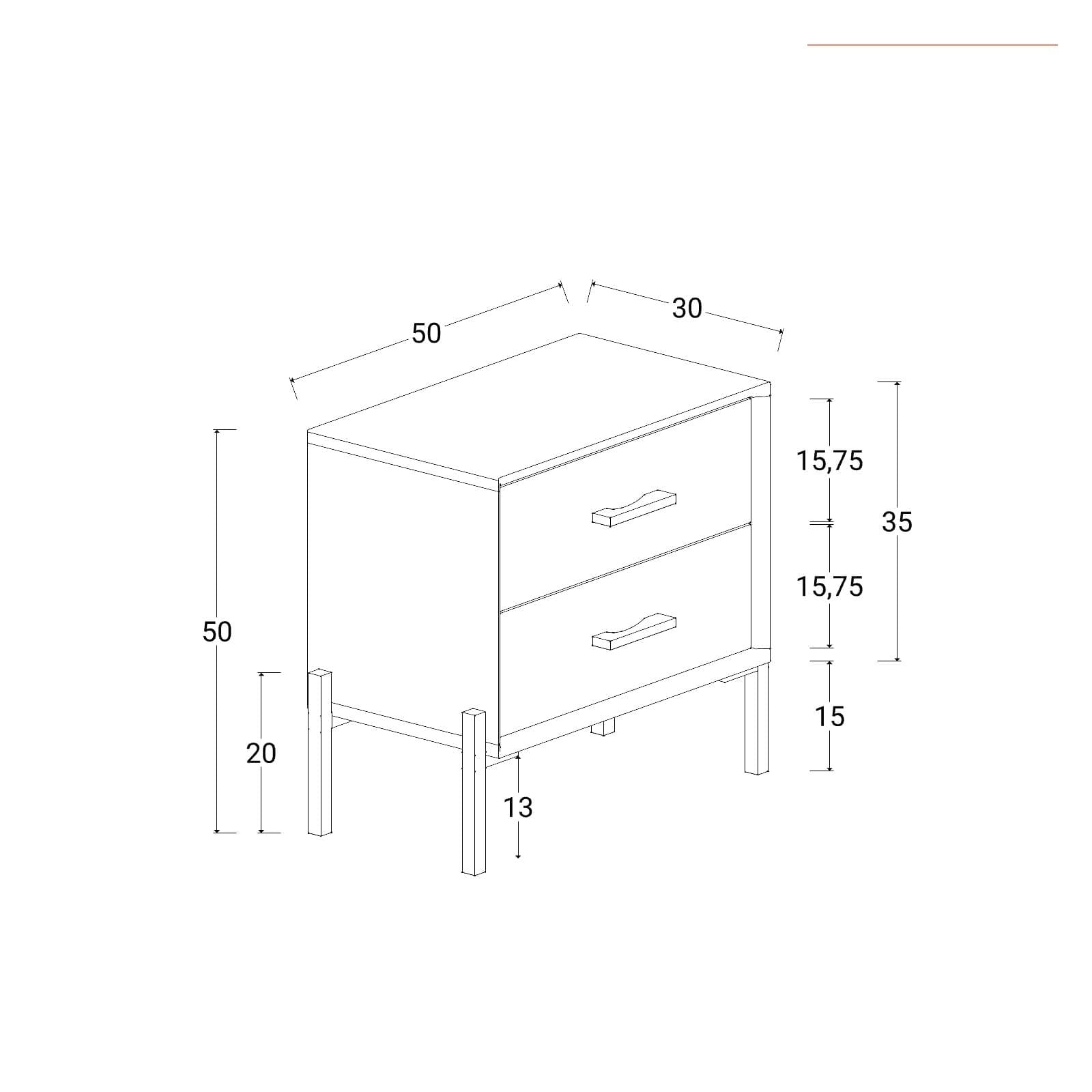Comodino 50x50h cm legno di acacia con 2 cassetti - Basuki