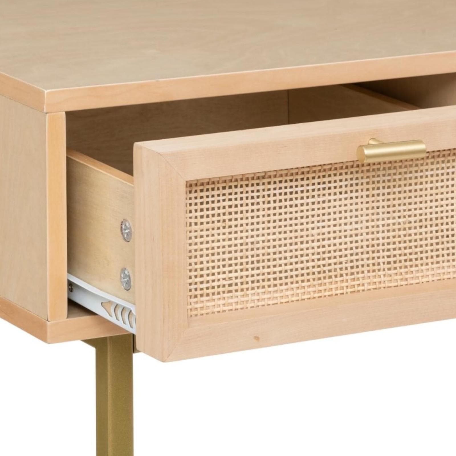 Consolle 110x80h cm in legno e rattan naturale con 3 cassetti e struttura oro - Vallecas