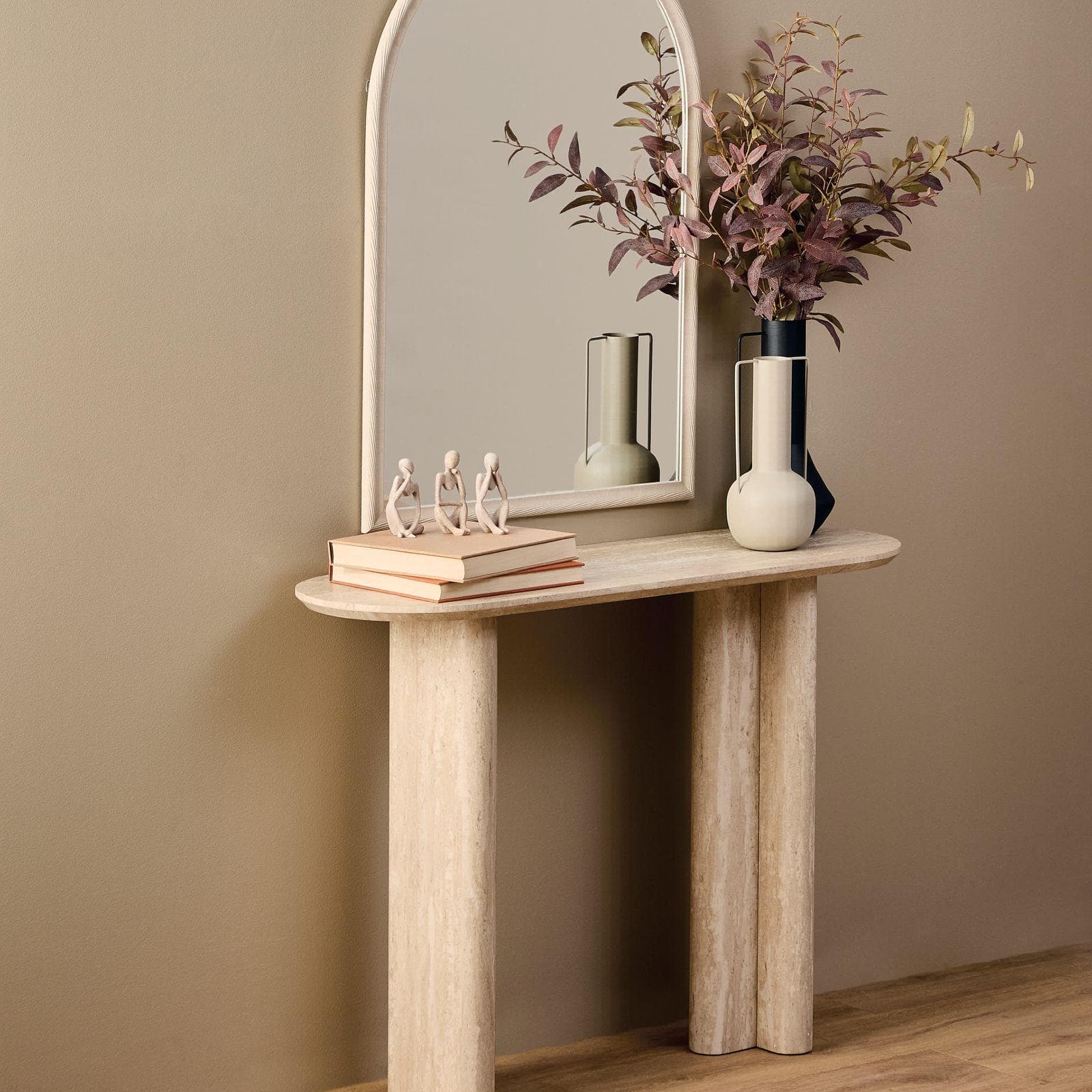 Consolle 110x80h cm in legno effetto travertino beige - Thayla