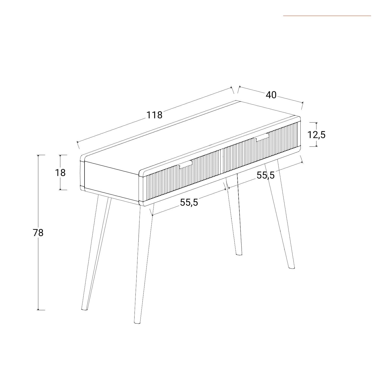Consolle 118x78h cm in legno di acacia cannettato con 2 cassetti e maniglia nera - Gunadi