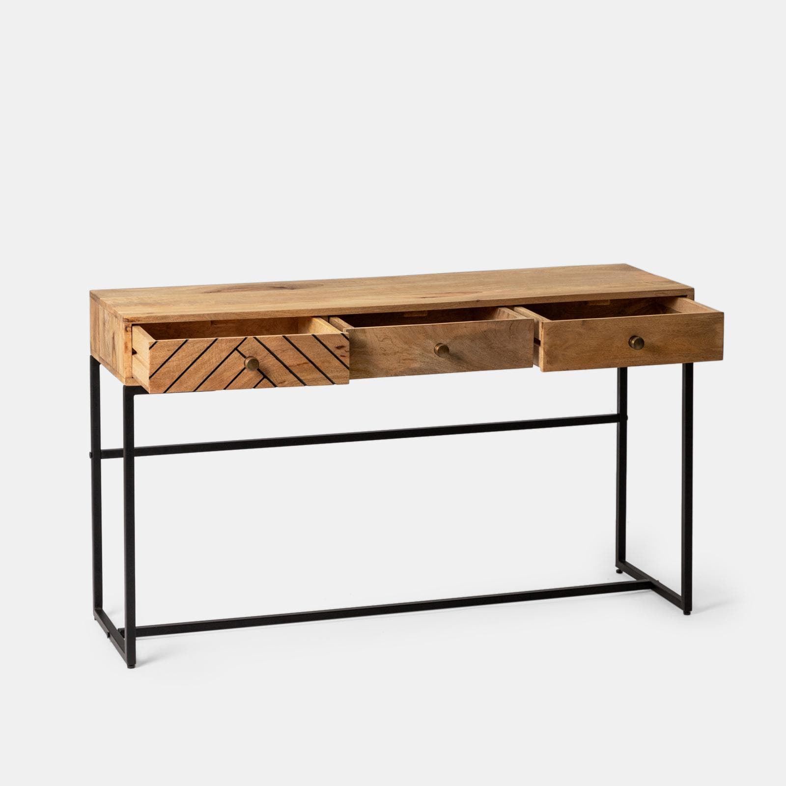 Consolle 133x76h cm in legno di mango e metallo con 3 cassetti - Freia Mango