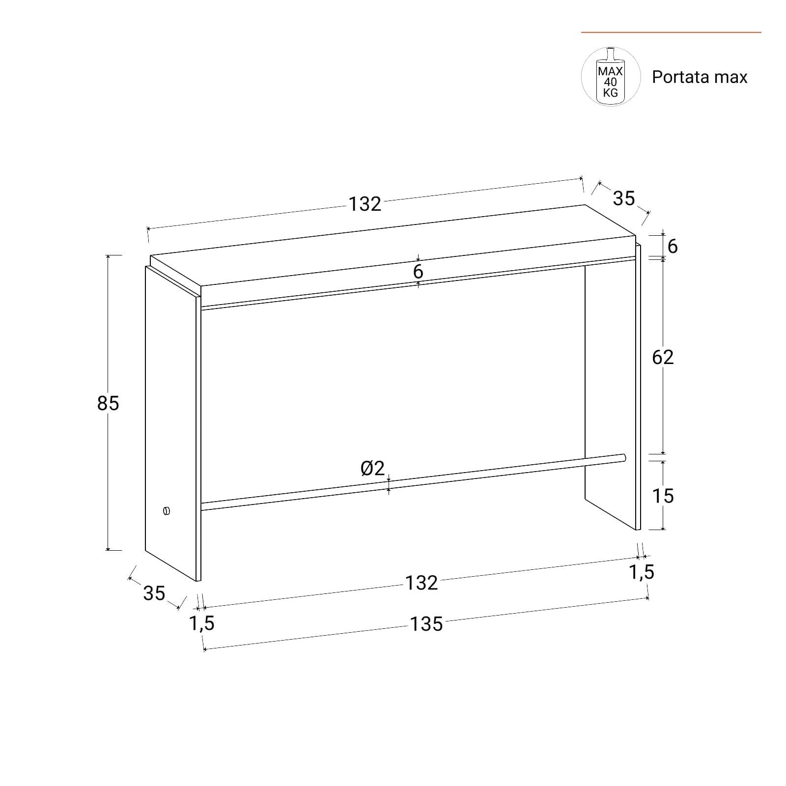 Consolle 135x85h cm in legno noce benson e metallo nero con dettaglio oro - Colys