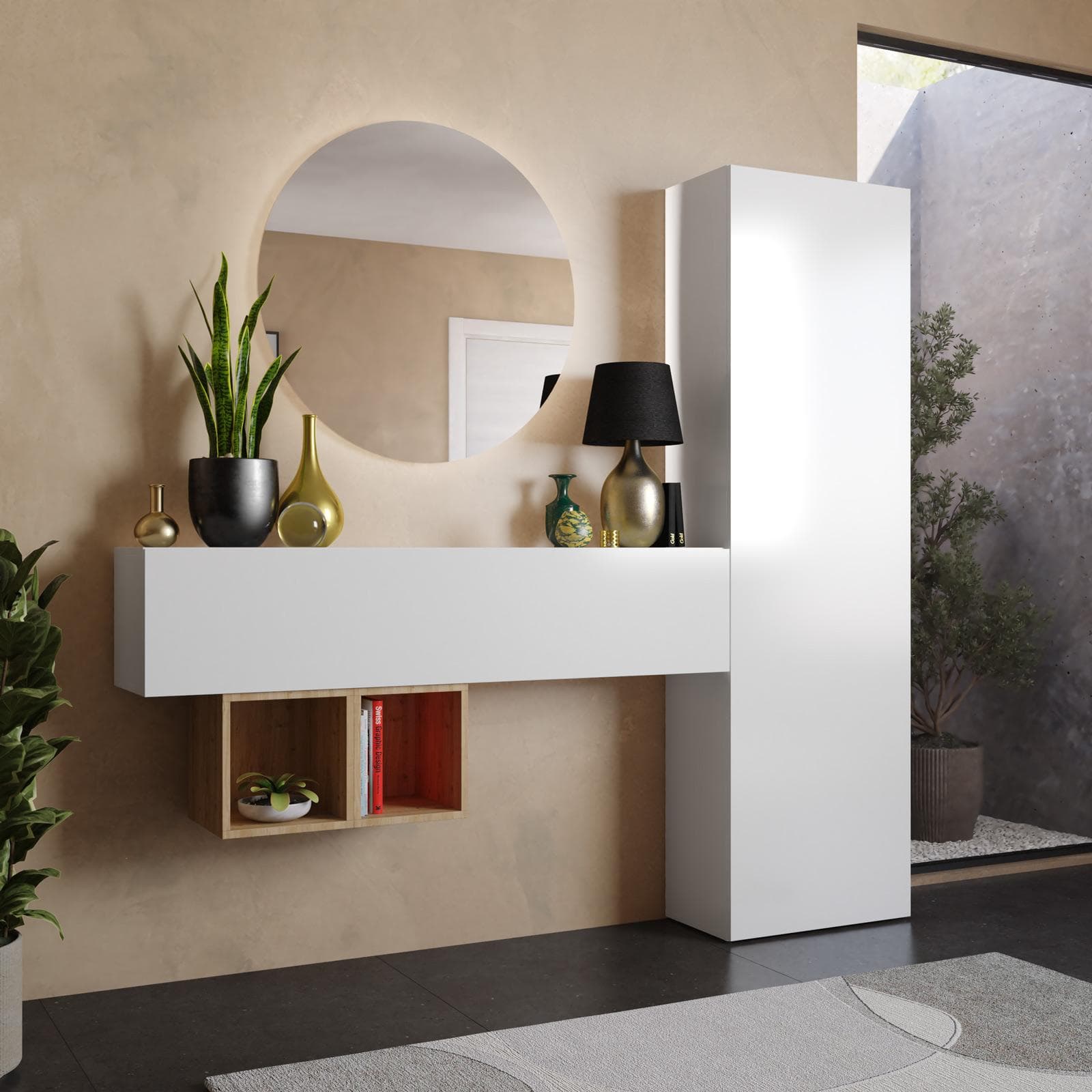 Mobile ingresso reversibile 192x185h cm bianco lucido e cadiz - Clary