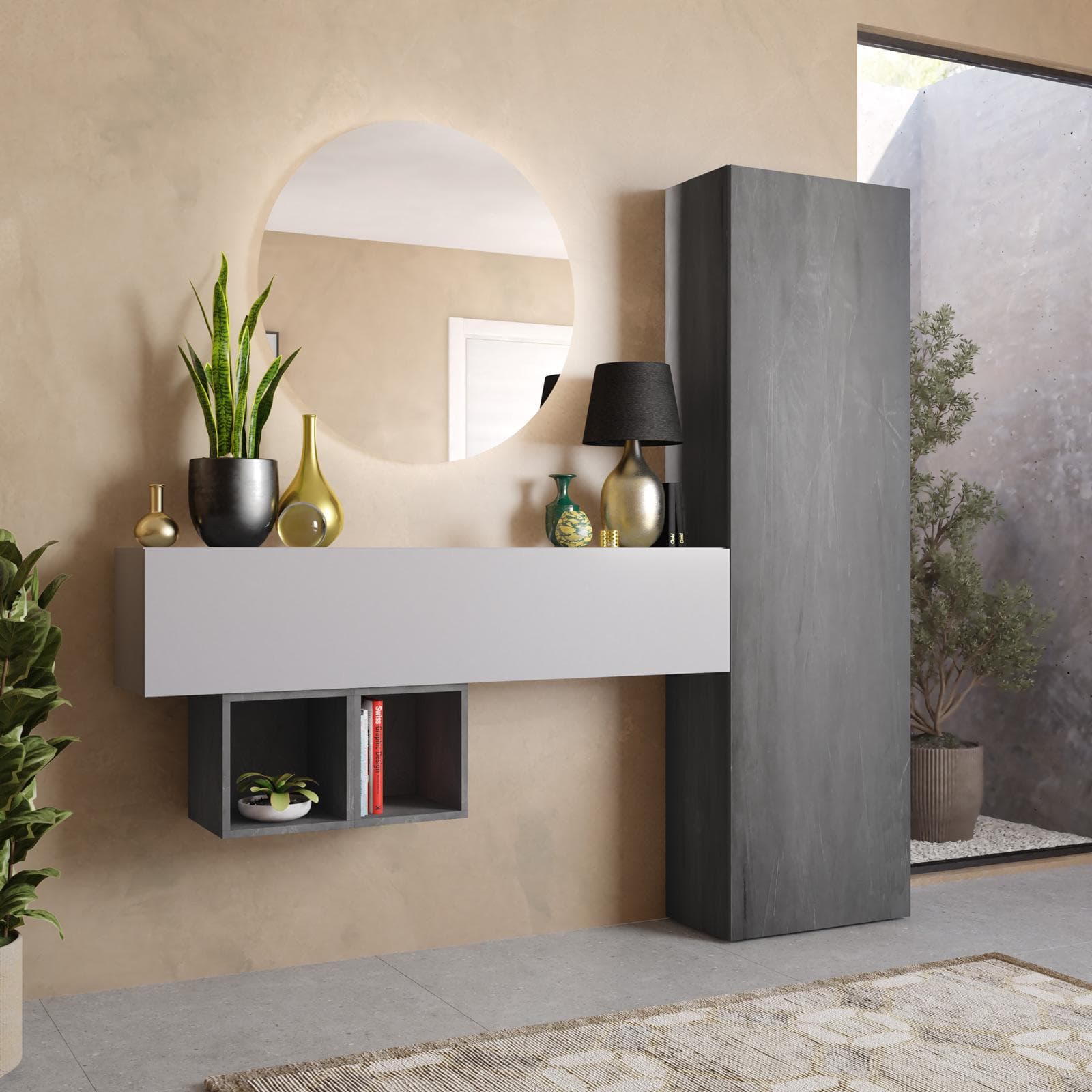 Mobile ingresso reversibile 192x185h cm piombo e gesso - Clary