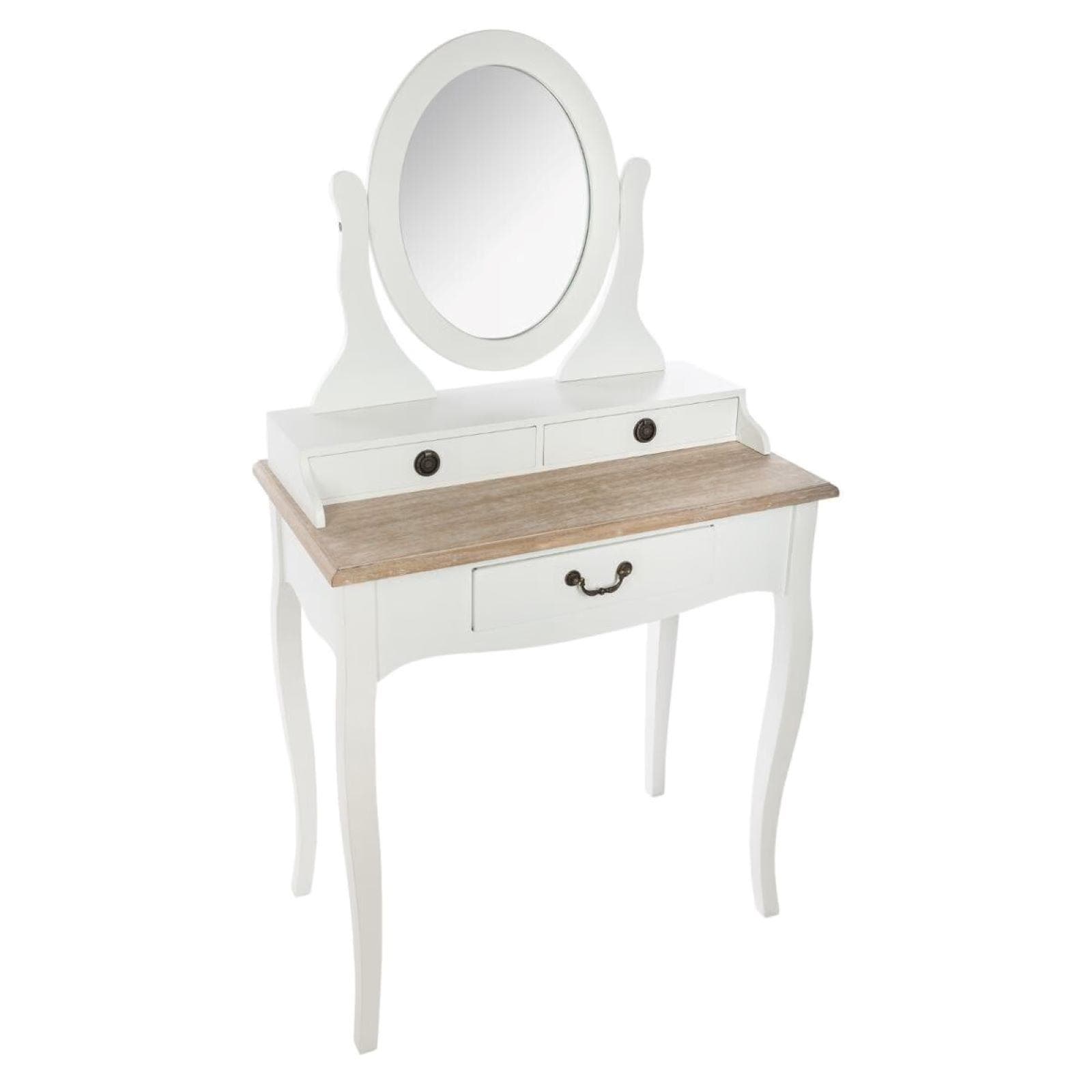 Consolle 74x135h cm in legno bianco e naturale con specchio e 3 cassetti - Nayeli