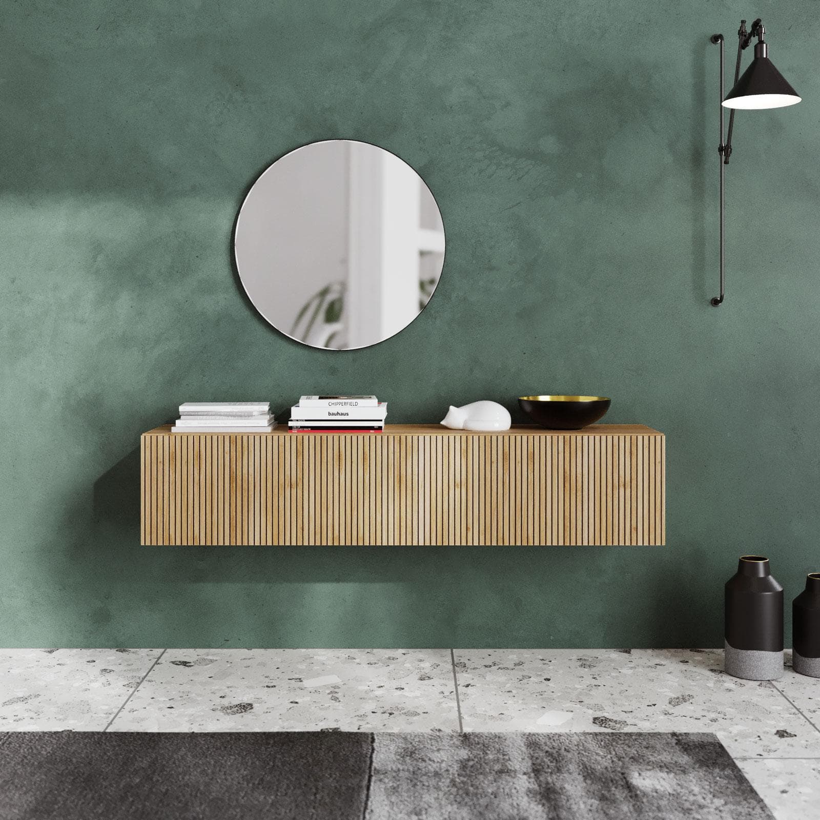 Consolle sospesa 138x28h cm cannettato cadiz con anta reversibile - Clary