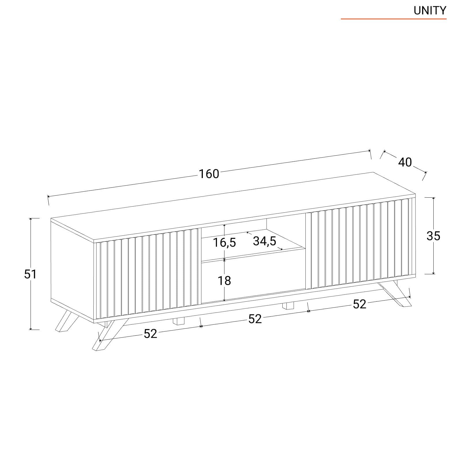 Mobile porta tv 160x51h cm in legno rovere horizon con ante scorrevoli cannettate - Unity