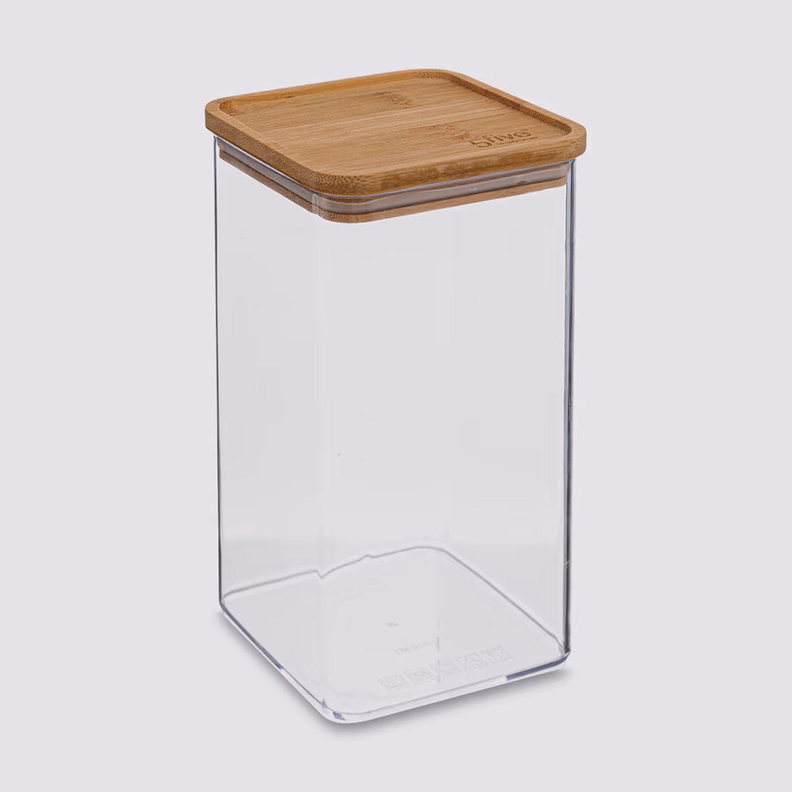 Contenitore 10x21h cm ermetico ed impilabile trasparente con coperchio in bambù - Elgar