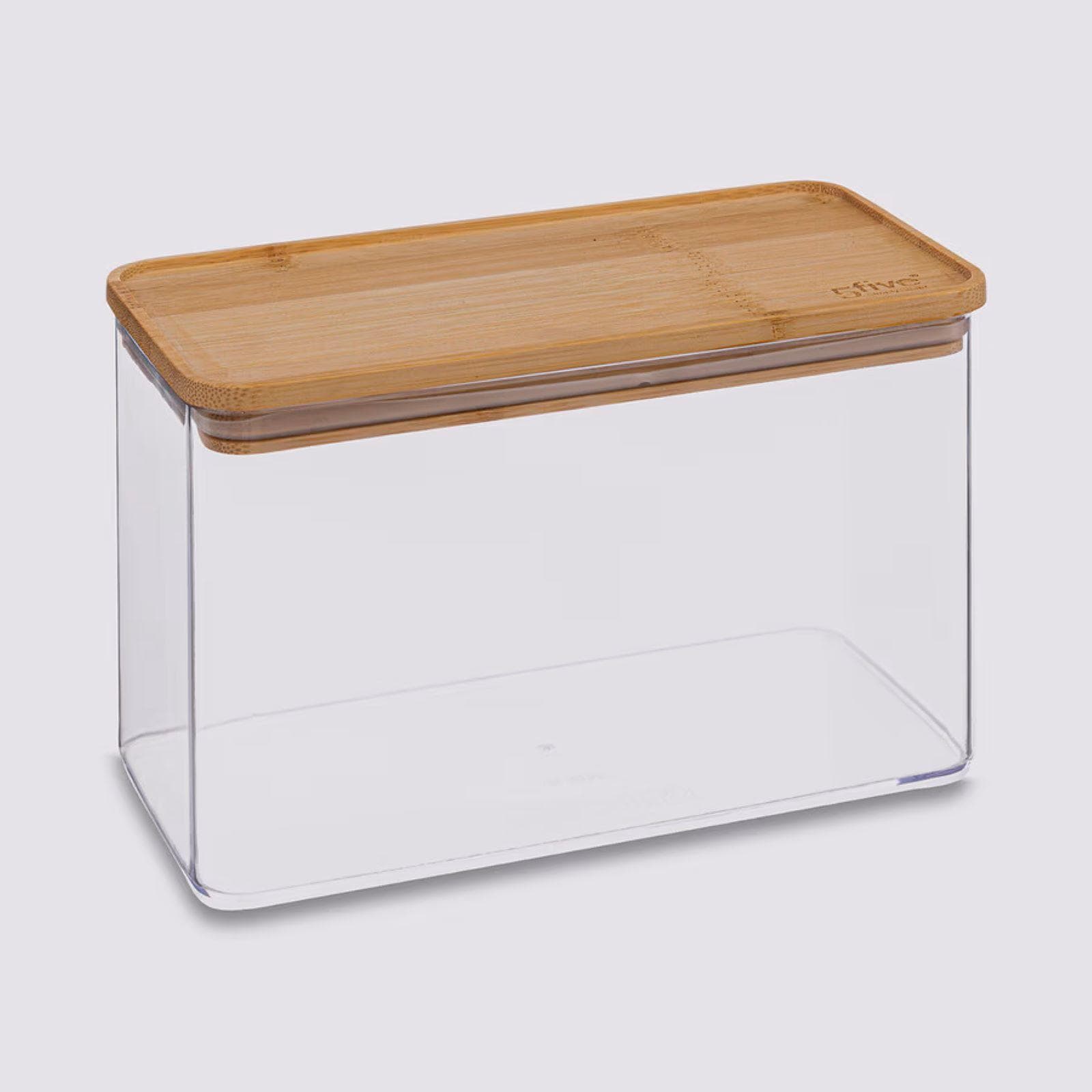 Contenitore 20x14h cm ermetico ed impilabile trasparente con coperchio in bambù - Elgar