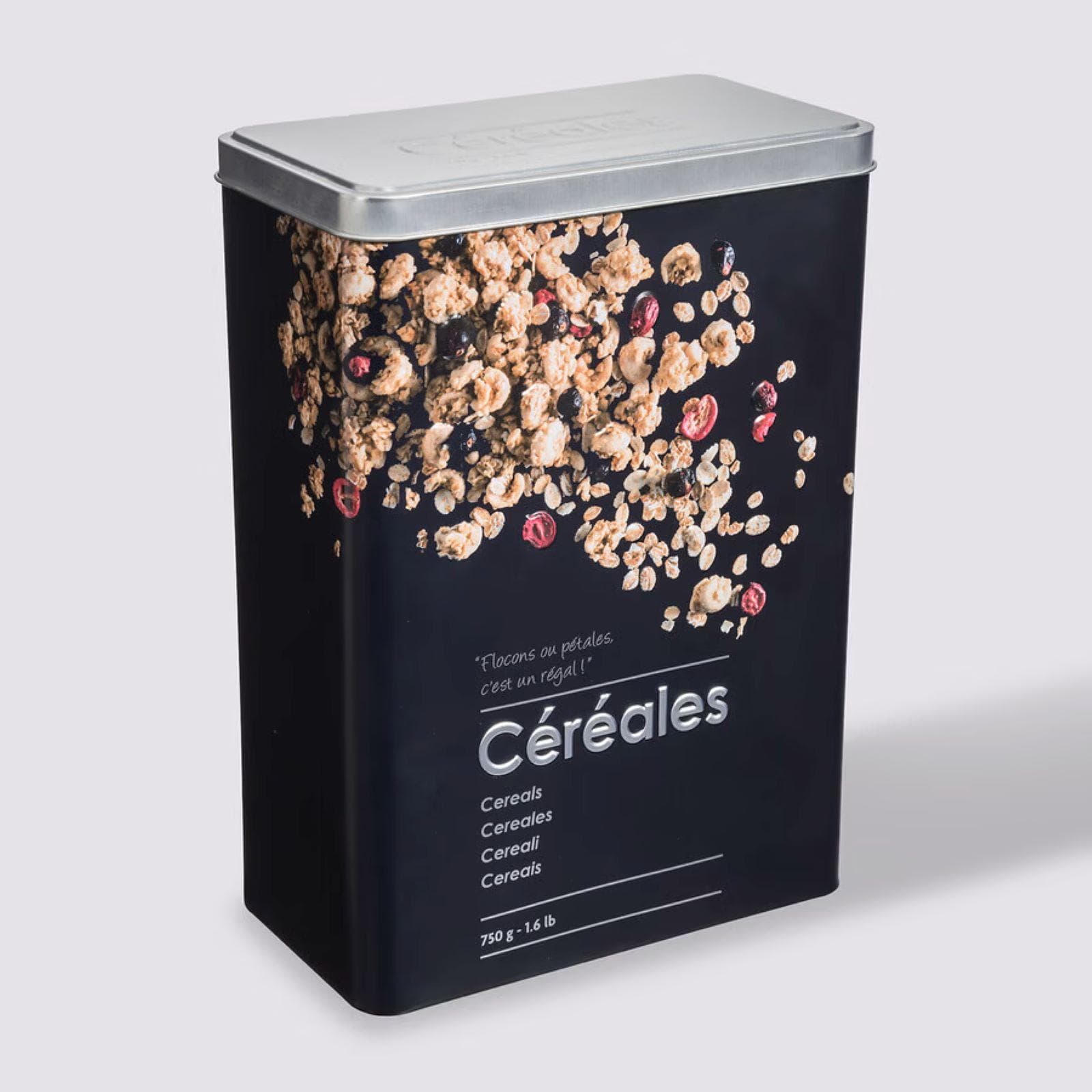 Contenitore per cereali in metallo nero con disegno in rilievo - Savory