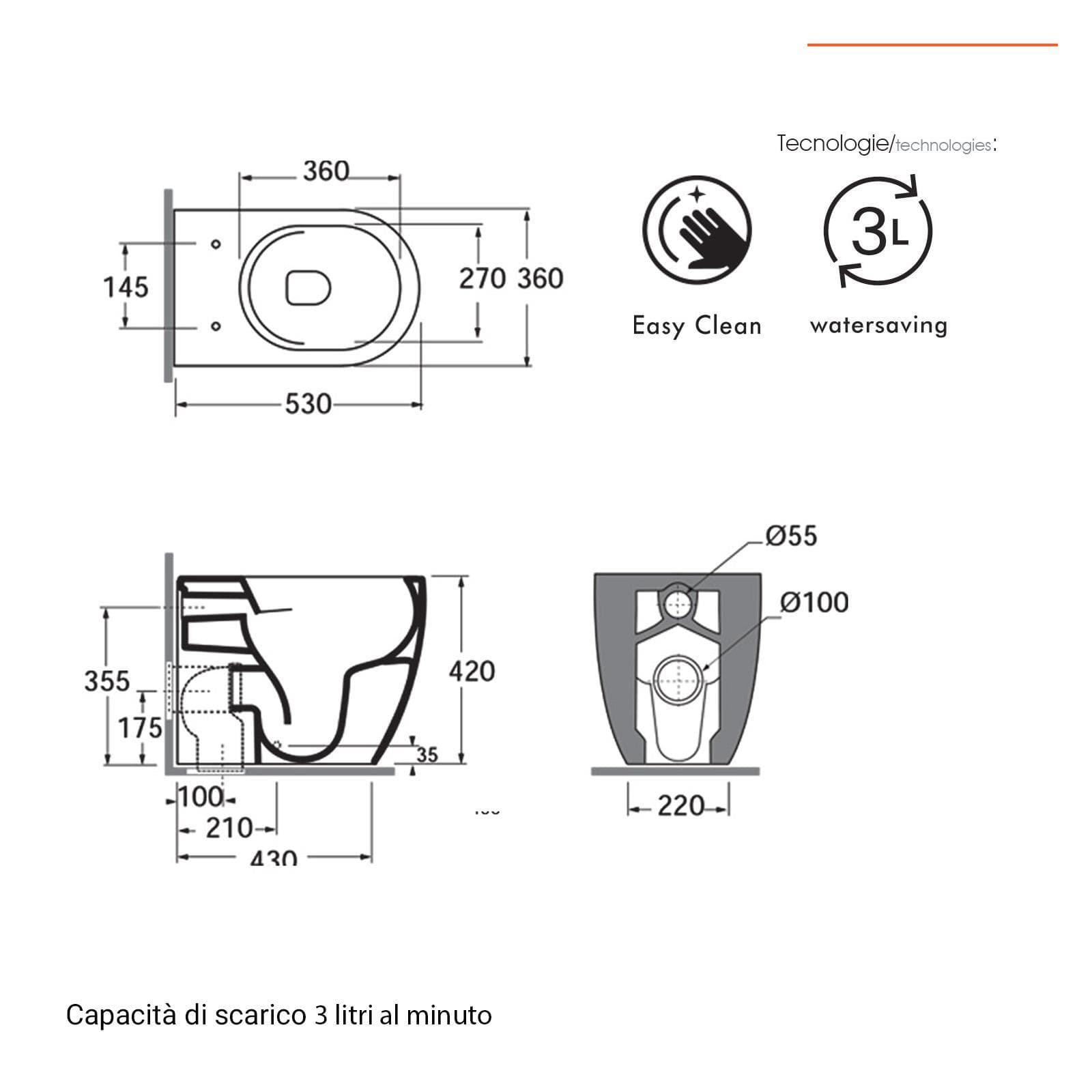 Coppia di sanitari Azzurra Comoda filomuro vaso + bidet + sedile softclose