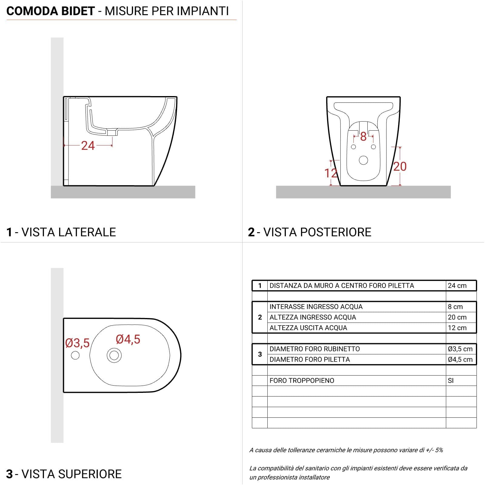 Coppia di sanitari Azzurra Comoda filomuro vaso + bidet + sedile softclose