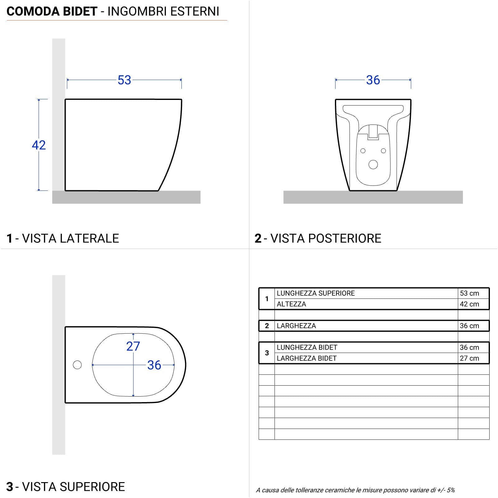 Coppia di sanitari Azzurra Comoda filomuro vaso + bidet + sedile softclose