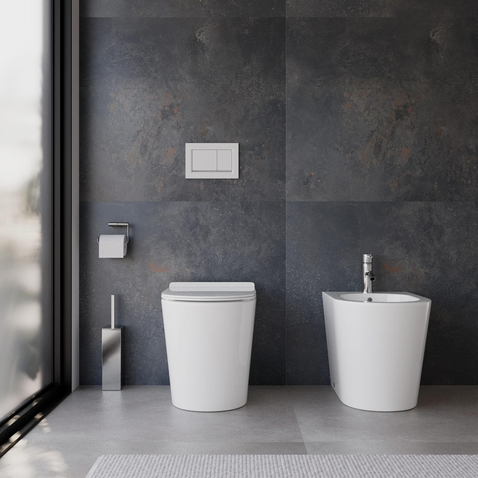 Coppia di sanitari filomuro a risparmio idrico con sedile softclose - Love